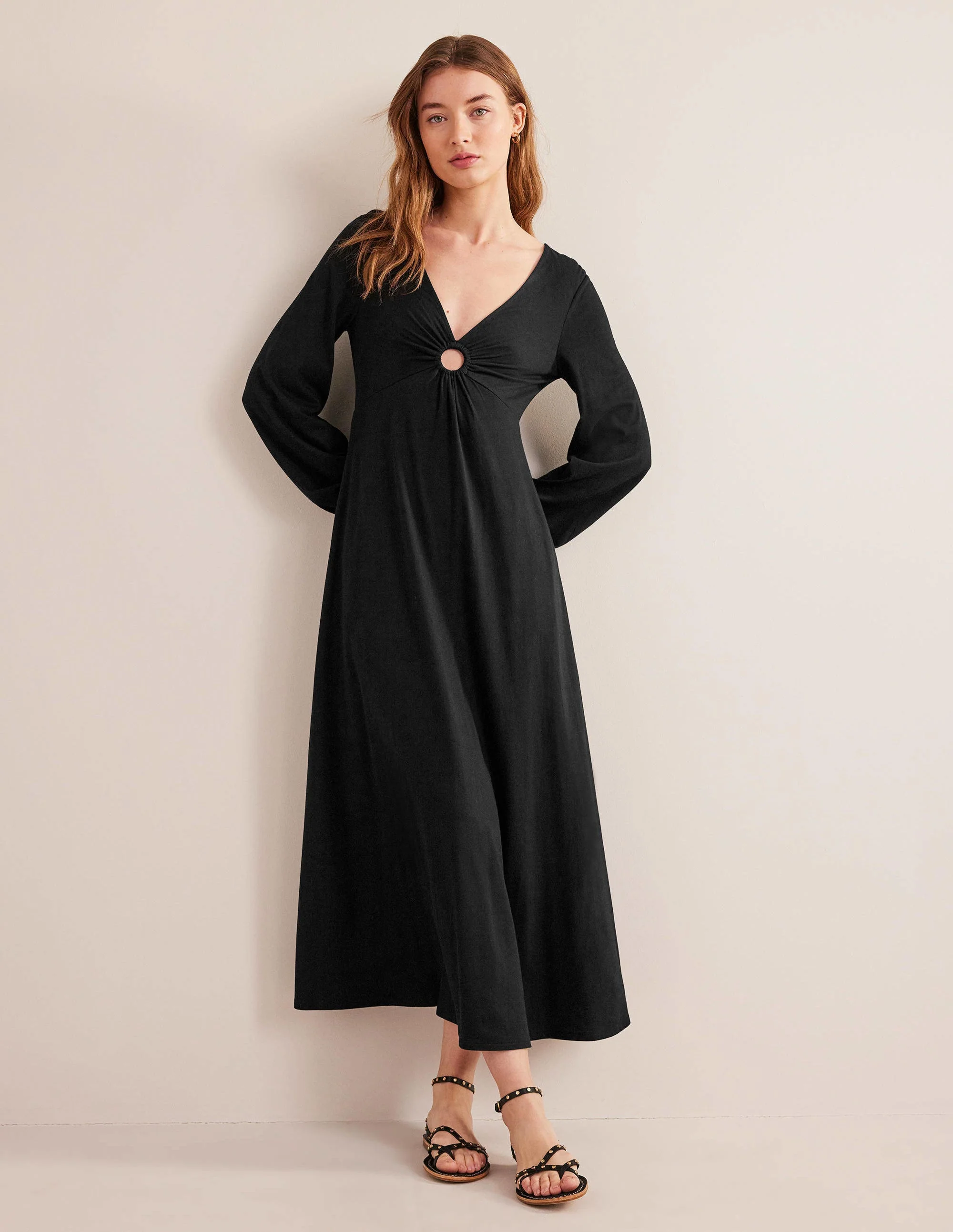 Jerseymaxikleid mit Schlüssellochausschnitt-Schwarz - Image 5