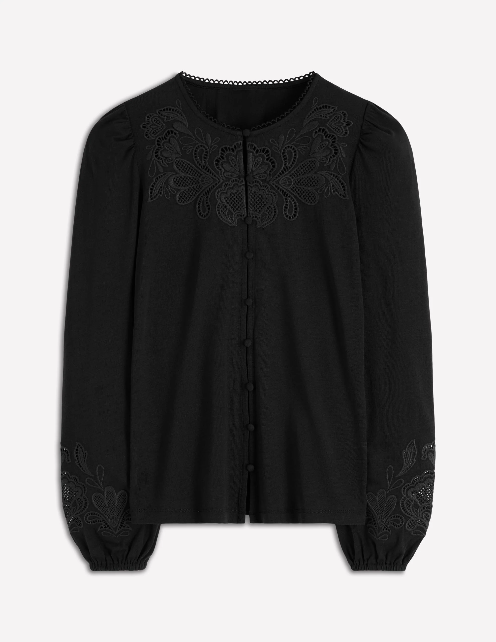 Jerseyoberteil mit Cutwork-Detail-Schwarz - Image 5