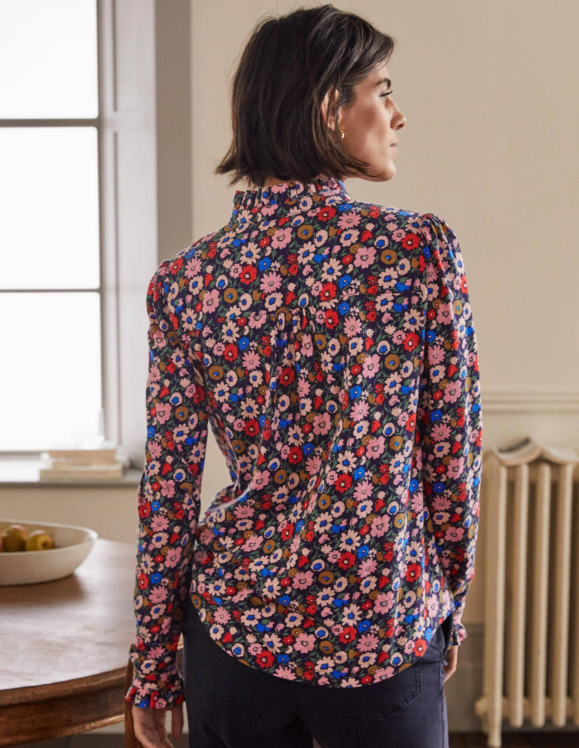 Jerseyoberteil mit Rüschen vorn-Französisches Navy, Elegante Blüten - Image 3