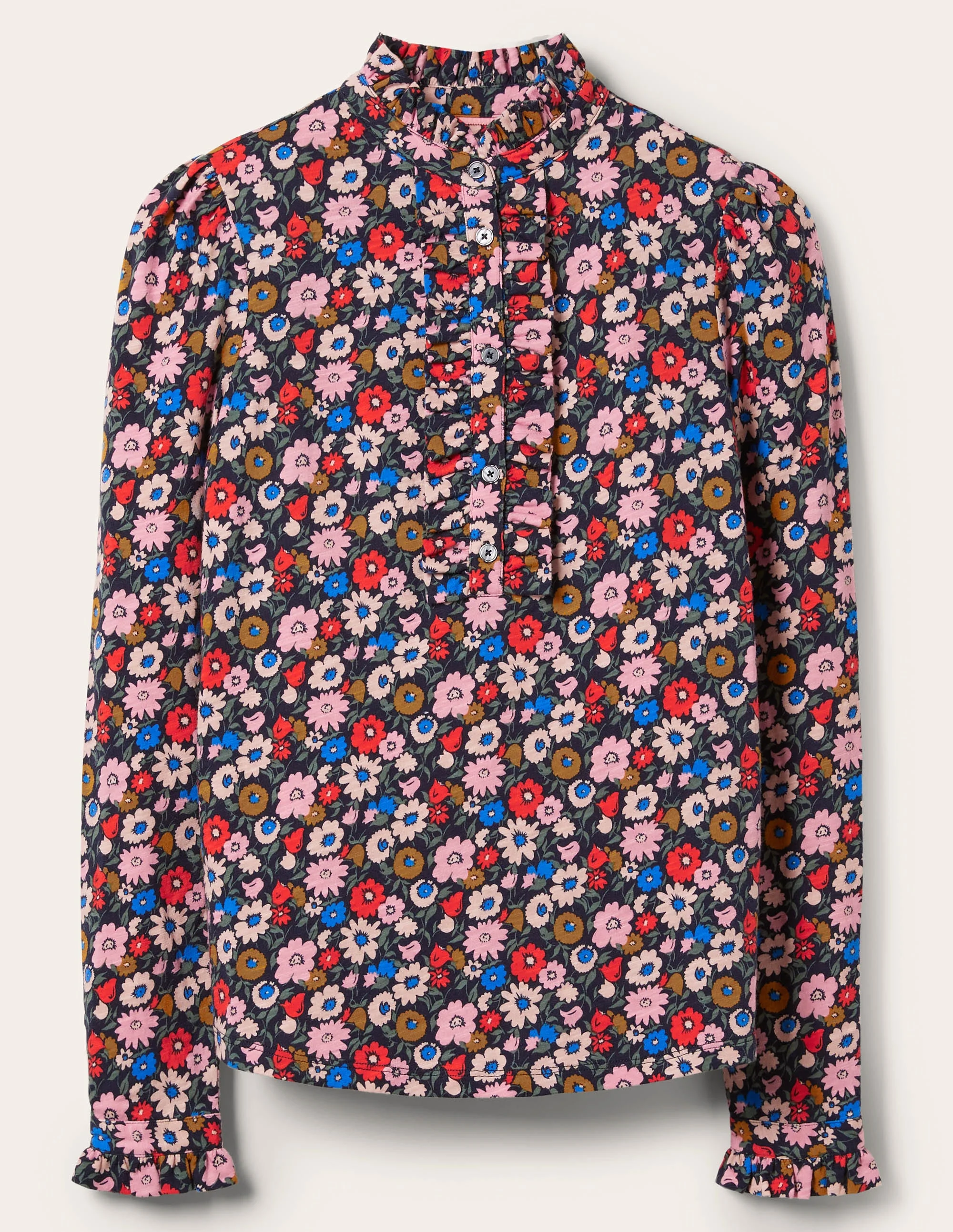 Jerseyoberteil mit Rüschen vorn-Französisches Navy, Elegante Blüten - Image 5