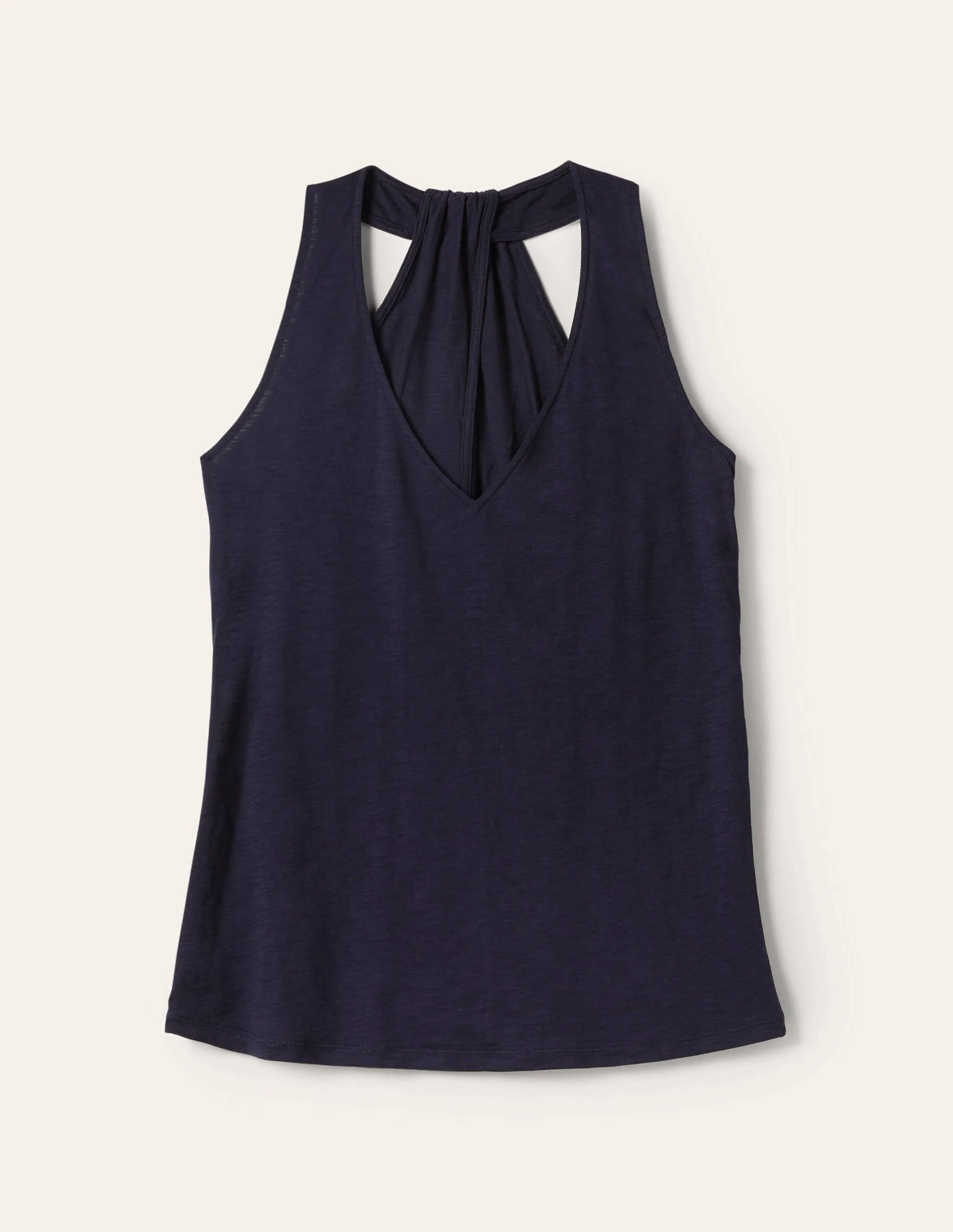Jerseyoberteil mit V-Ausschnitt und Knotendetail hinten-Marineblau - Image 5