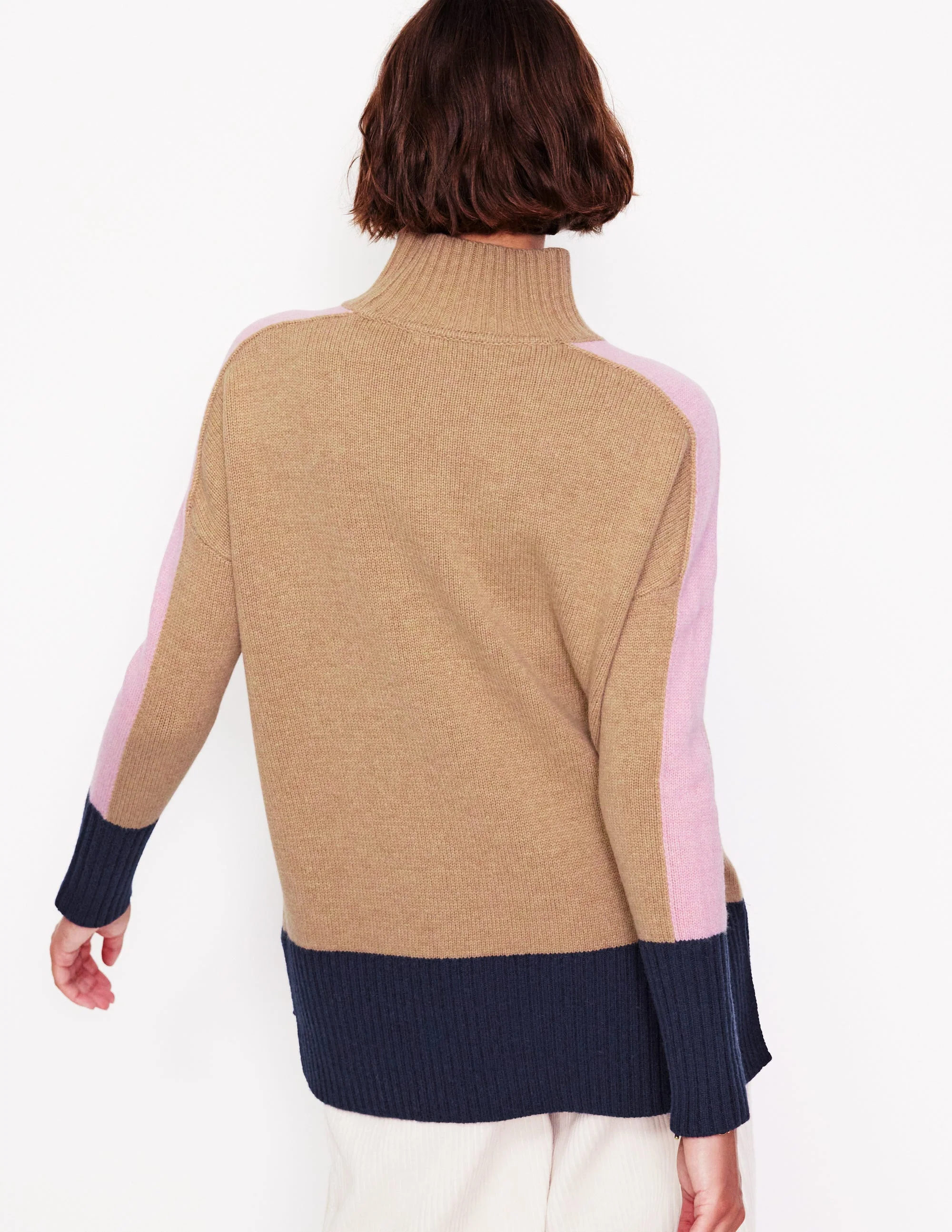 Jessica Oversize-Pullover-Kamelbraun Meliert, Blockfarben - Image 3