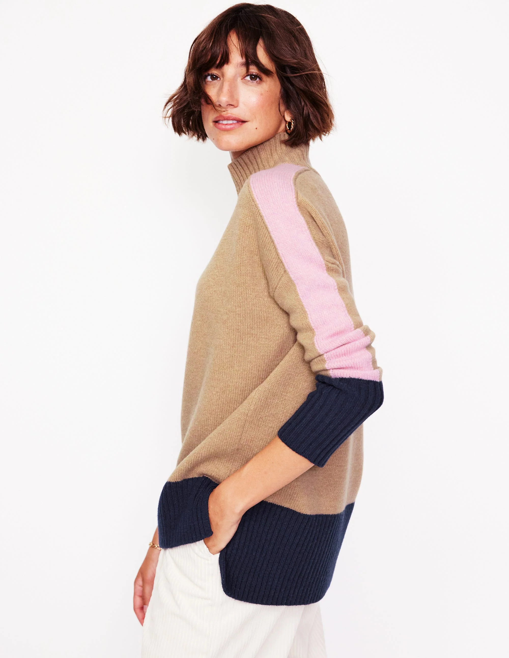 Jessica Oversize-Pullover-Kamelbraun Meliert, Blockfarben - Image 4