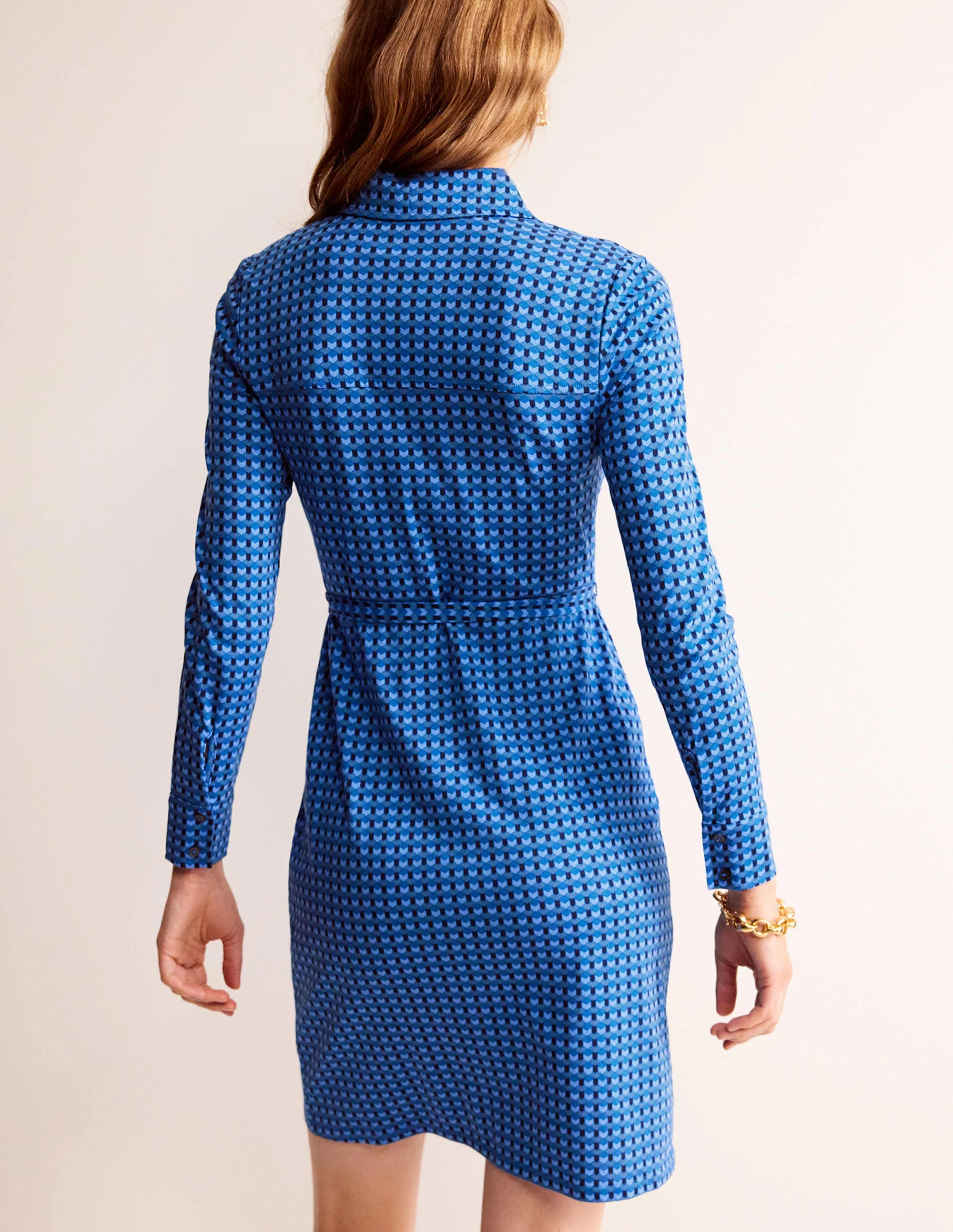 Jessie Jersey-Hemdblusenkleid-Azurblau, Terrasse Geo - Image 3