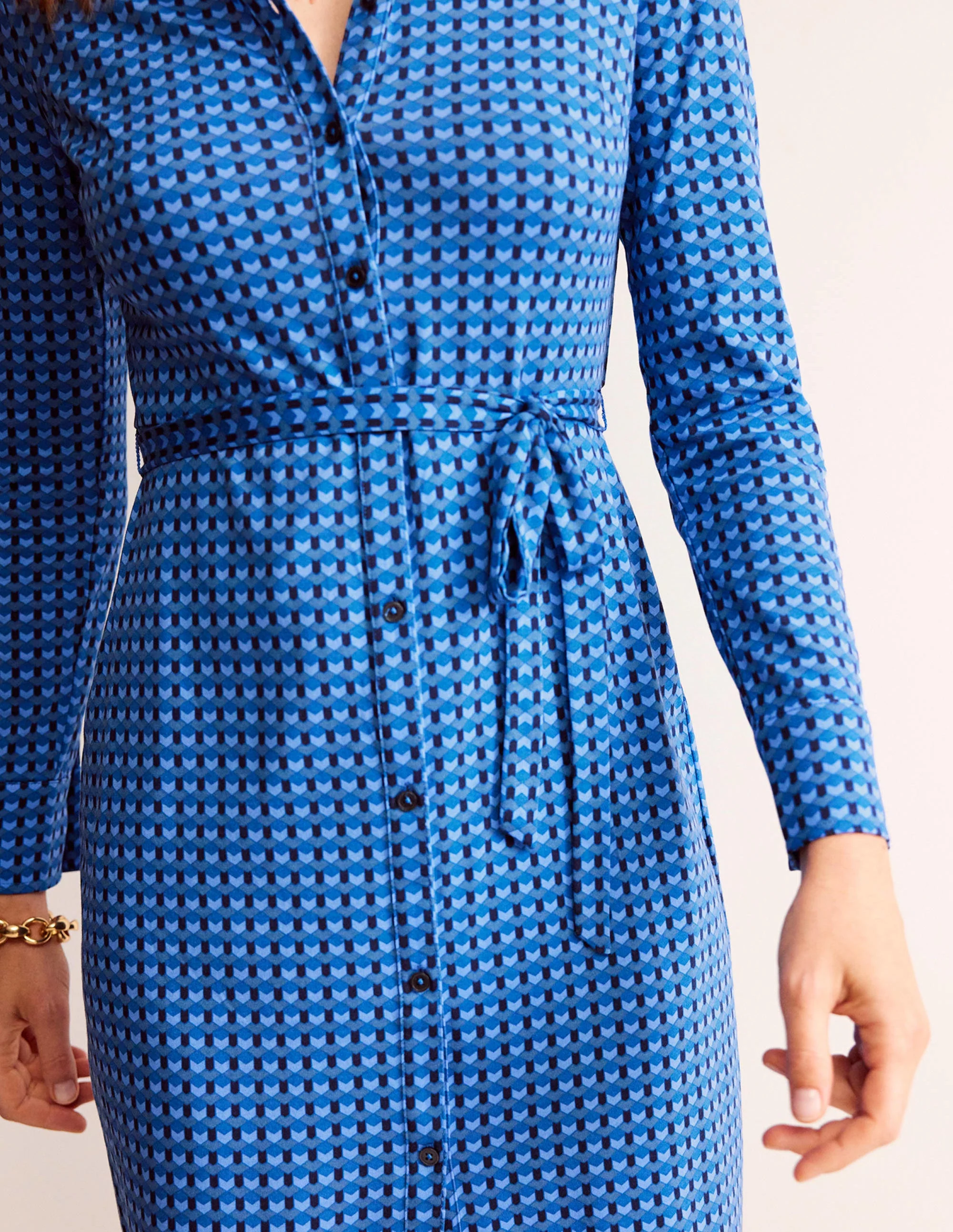 Jessie Jersey-Hemdblusenkleid-Azurblau, Terrasse Geo - Image 4