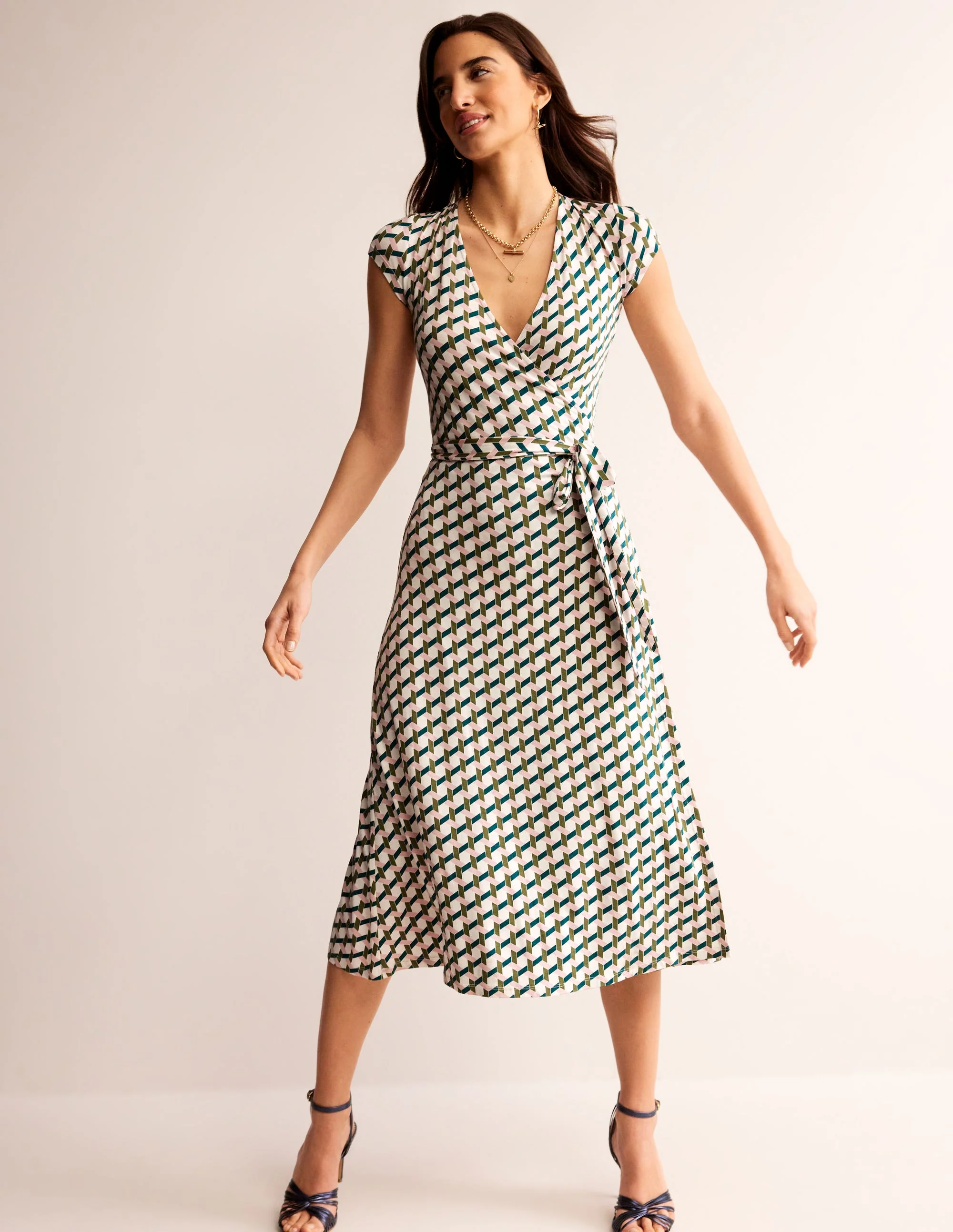 Joanna Wickelkleid mit Flügelärmeln-Eintagsfliege, Honigwabe Geo - Image 2