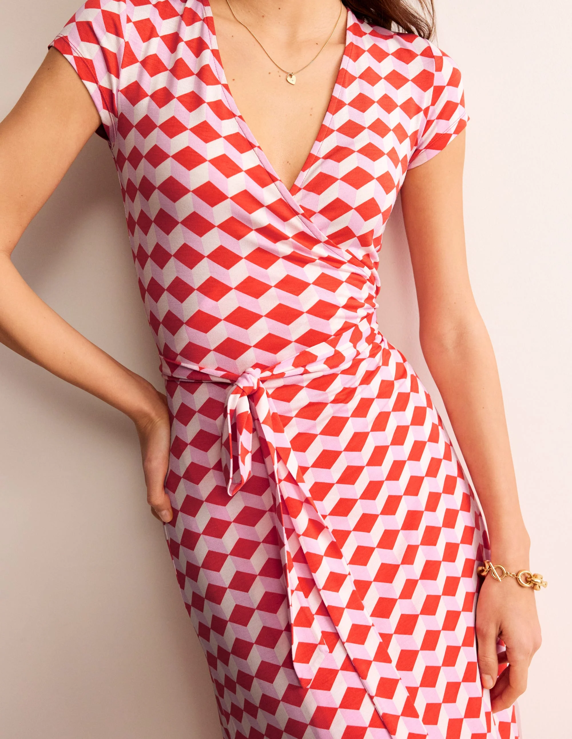 Joanna Wickelkleid mit Flügelärmeln-Rot, Diamant-Würfel - Image 2