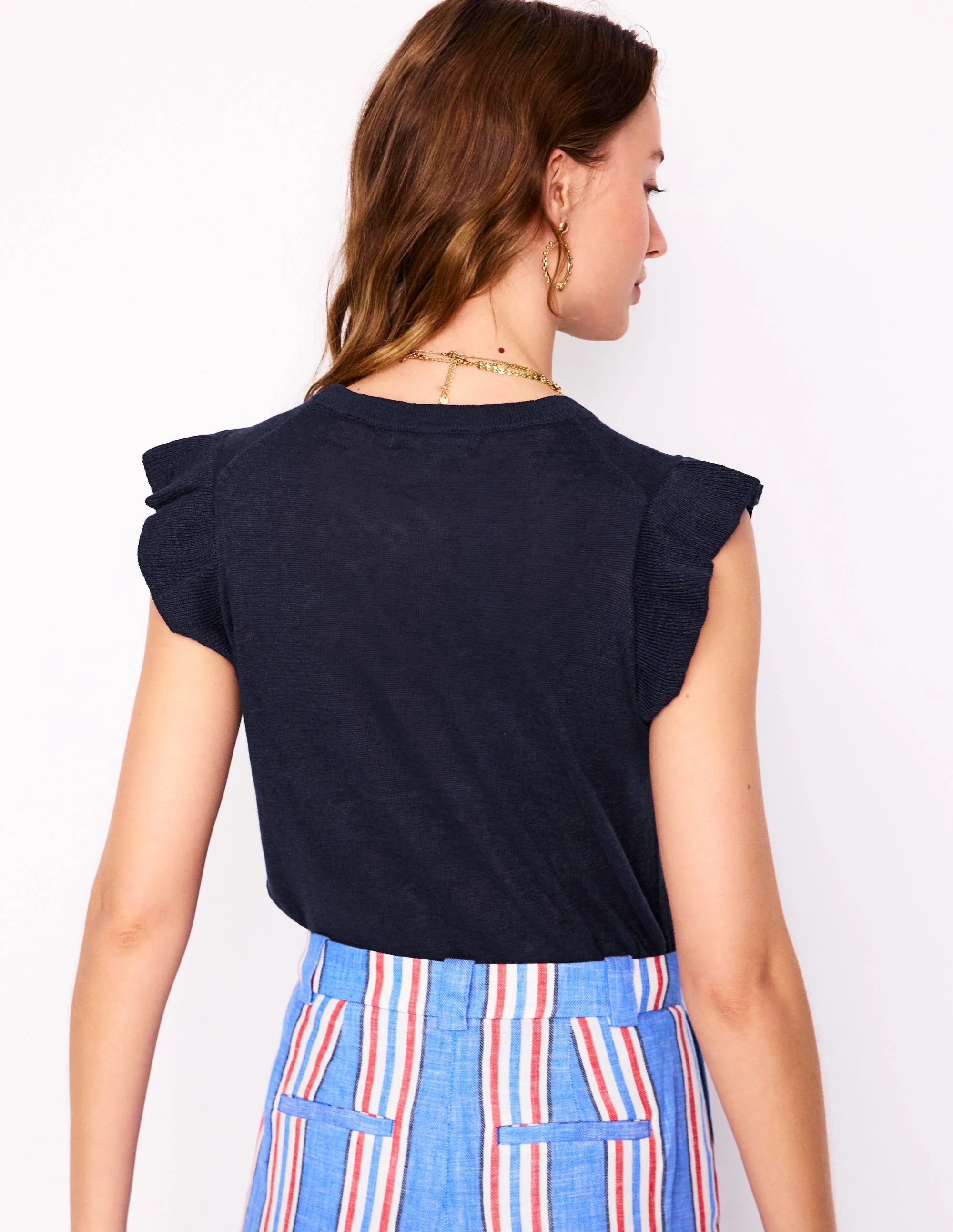Josie Leinentop mit Rüschen-Aqua Marine Marl - Image 3