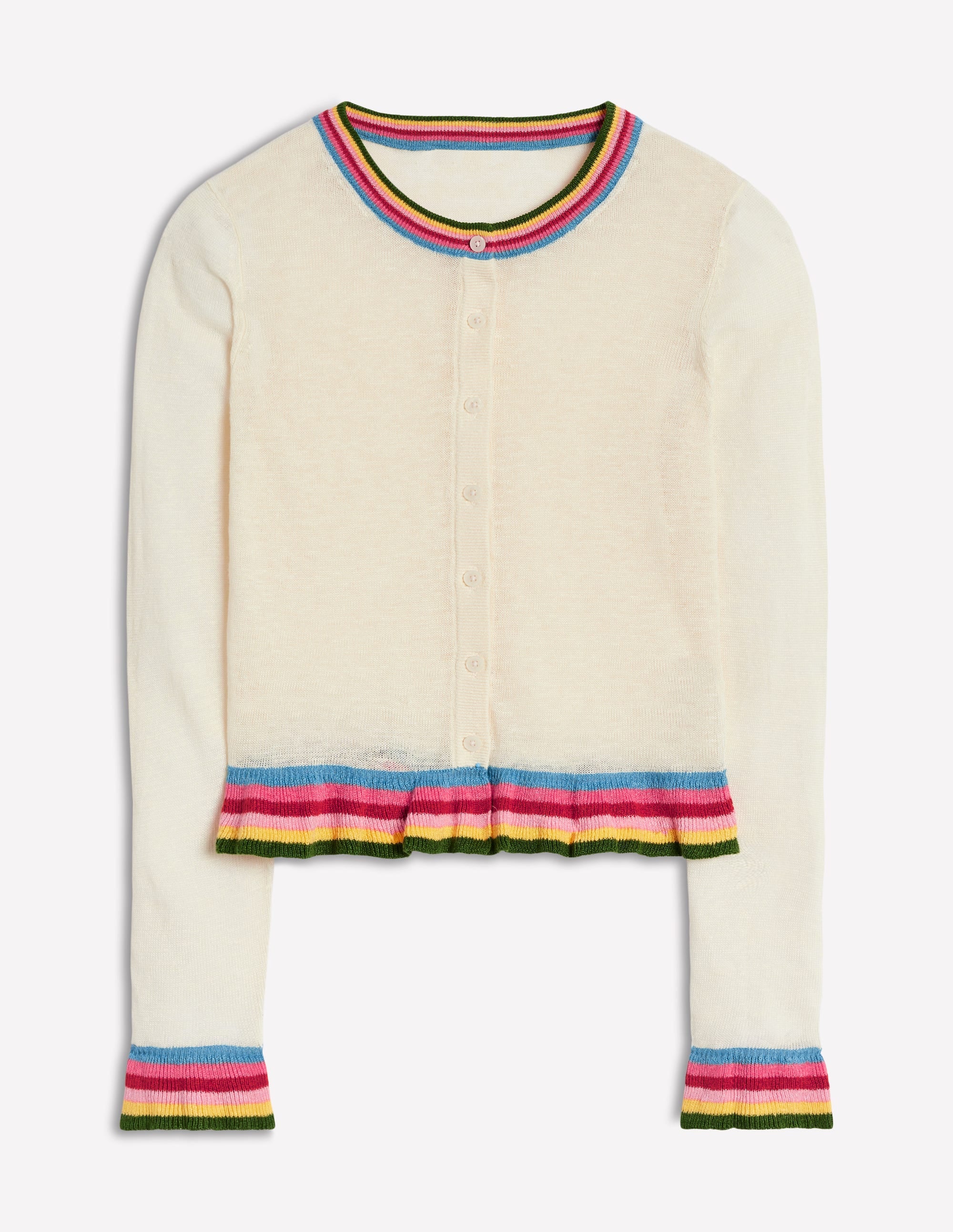 Josie Verkürzte Leinen-Strickjacke-Warmes Naturweiß, Bunt Streifen - Image 5