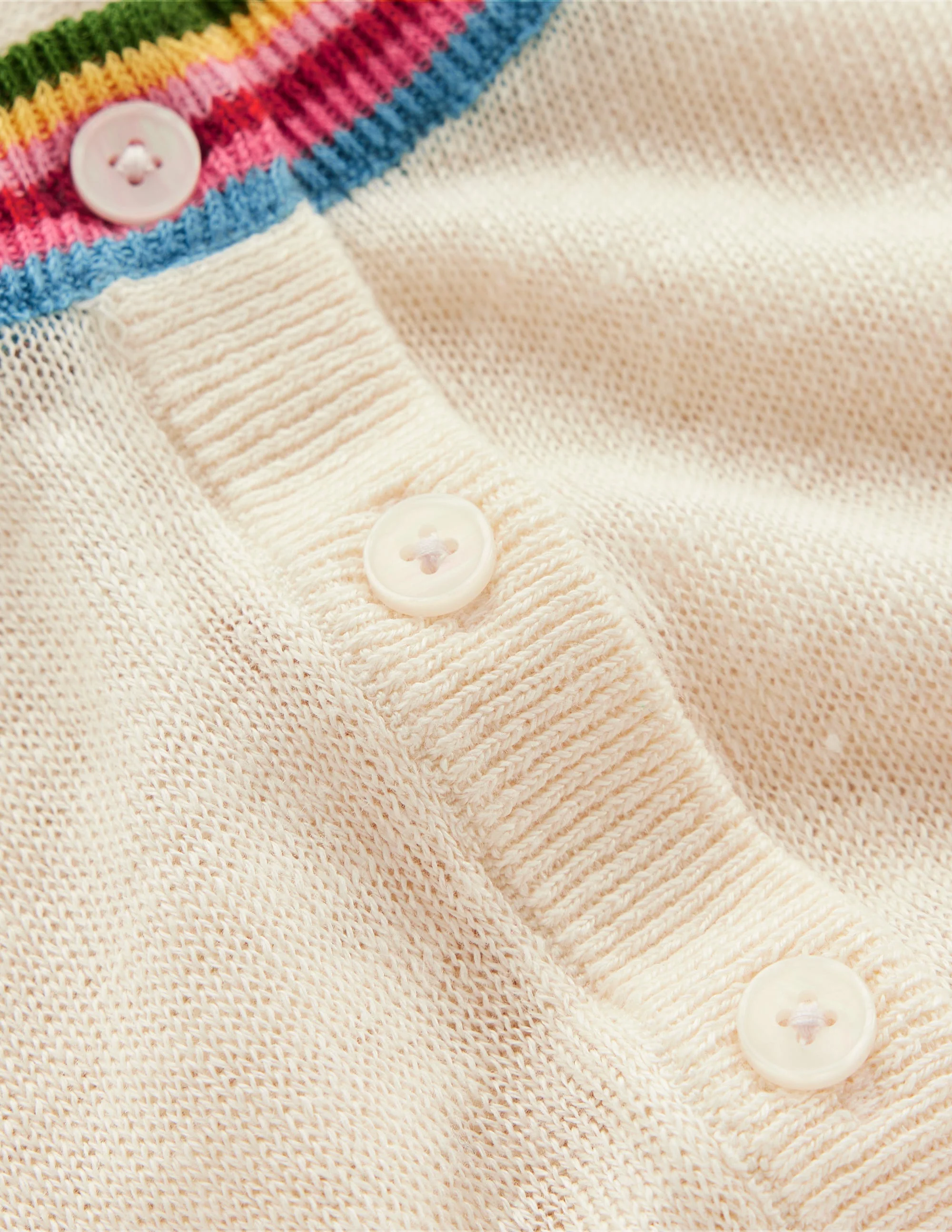 Josie Verkürzte Leinen-Strickjacke-Warmes Naturweiß, Bunt Streifen - Image 6