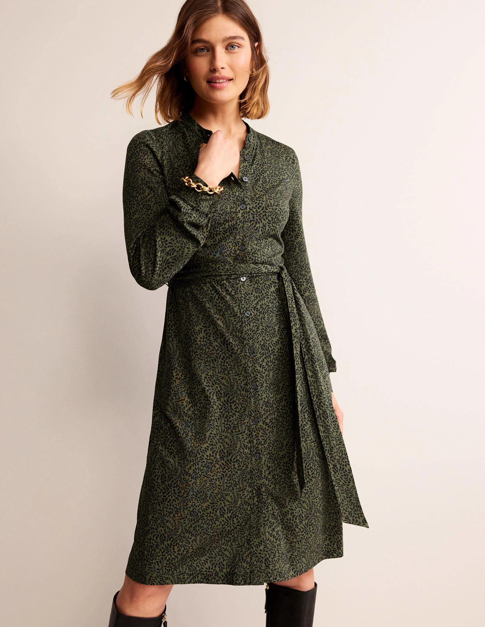 Julia Hemdblusenkleid aus Jersey-Fichte, Apfelzweig