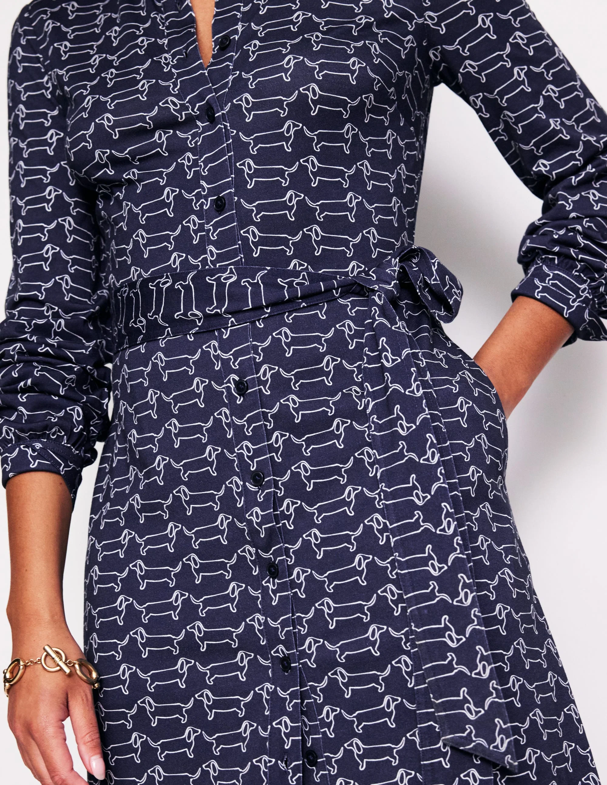 Julia Hemdblusenkleid aus Jersey-Navy, Dackel - Image 2