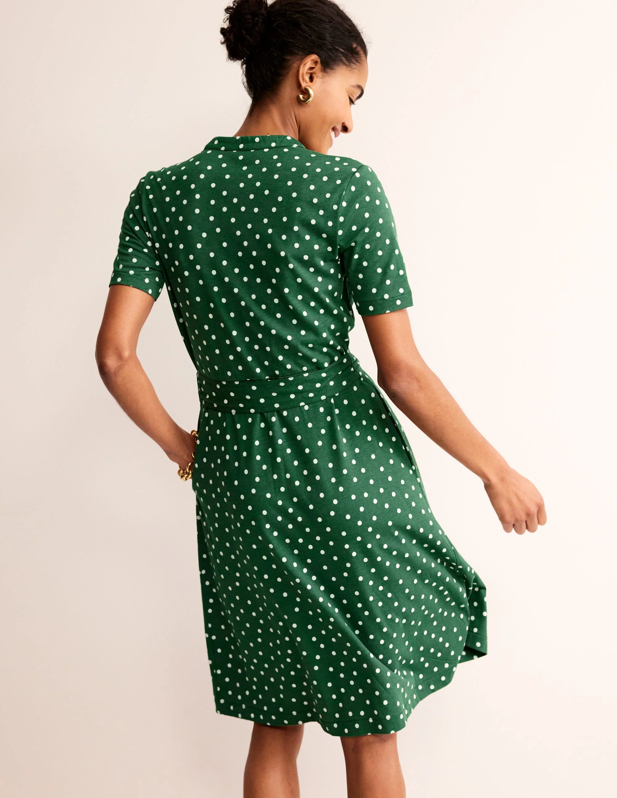 Julia Hemdblusenkleid mit kurzen Ärmeln-Grün, Verstreute Boden-Tupfen - Image 3