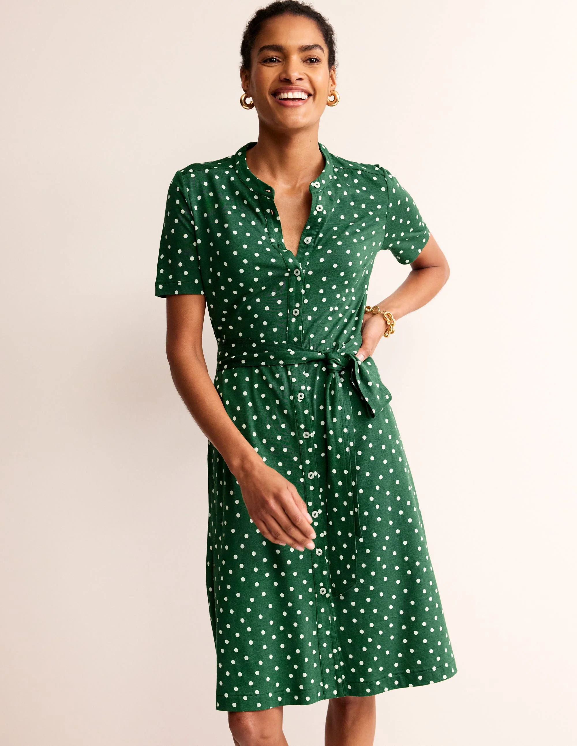 Julia Hemdblusenkleid mit kurzen Ärmeln-Grün, Verstreute Boden-Tupfen - Image 4