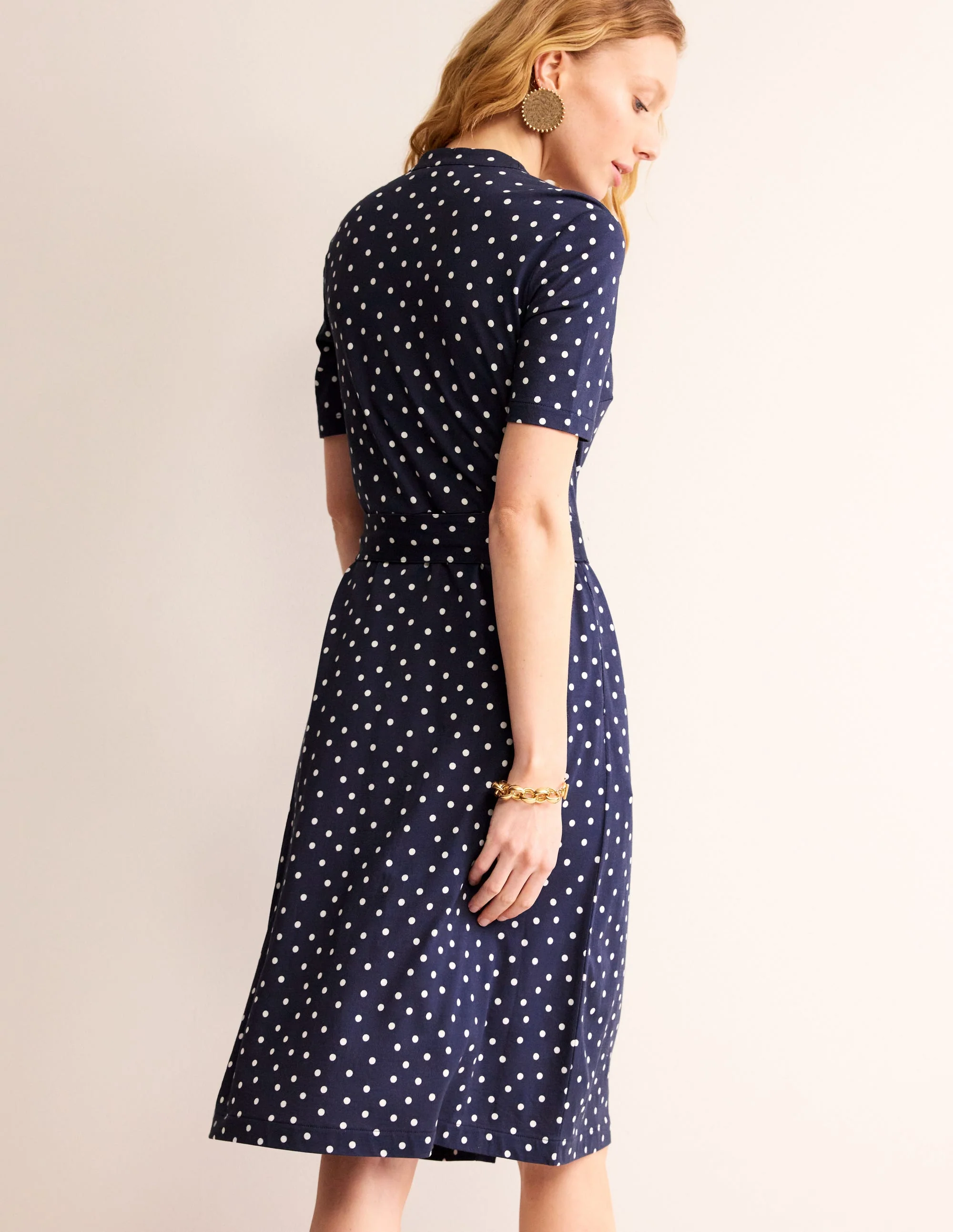 Julia Hemdblusenkleid mit kurzen Ärmeln-Marineblau, verstreute Punkte - Image 3