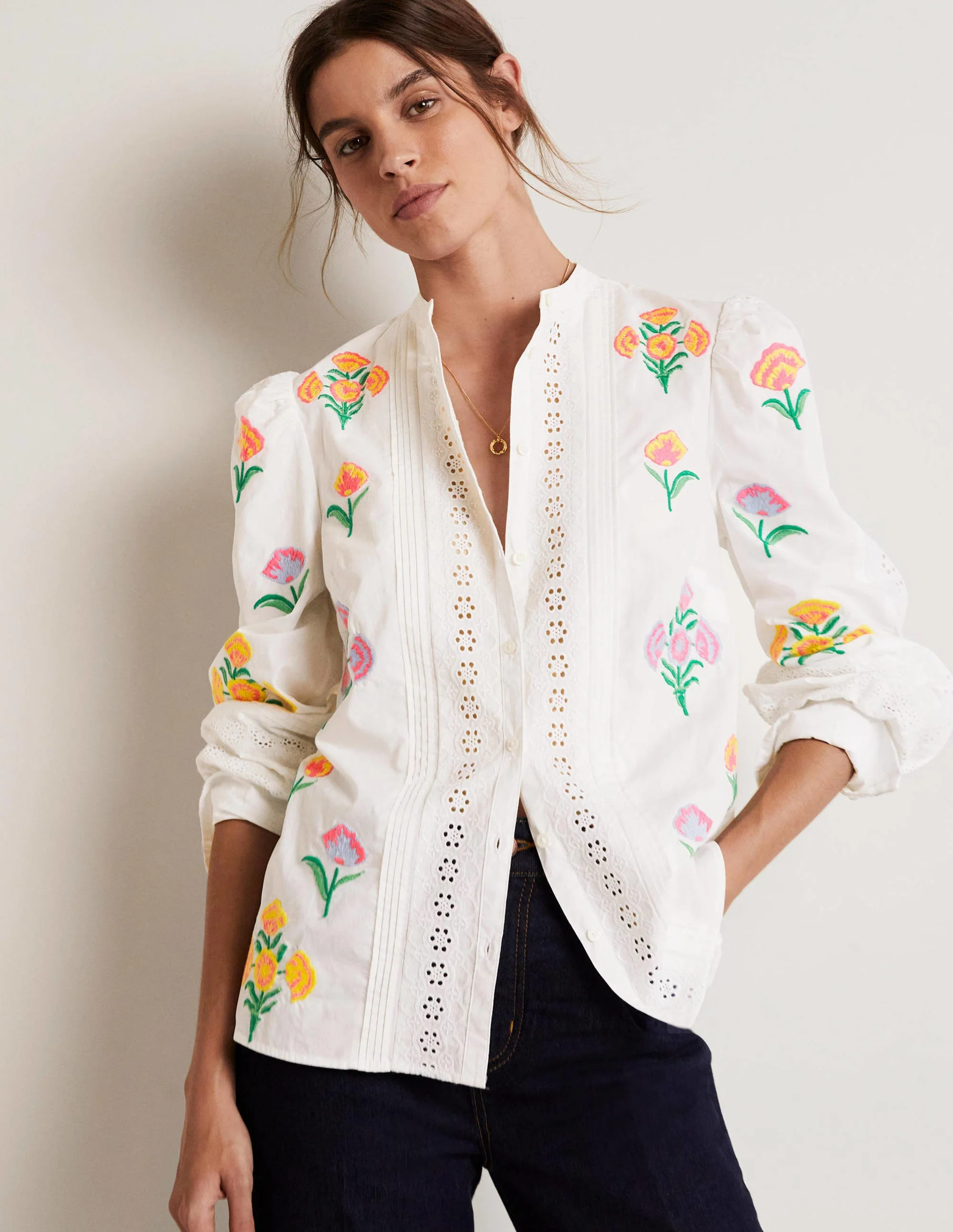 Julianne Bestickte Bluse-Naturweiß, Stickerei
