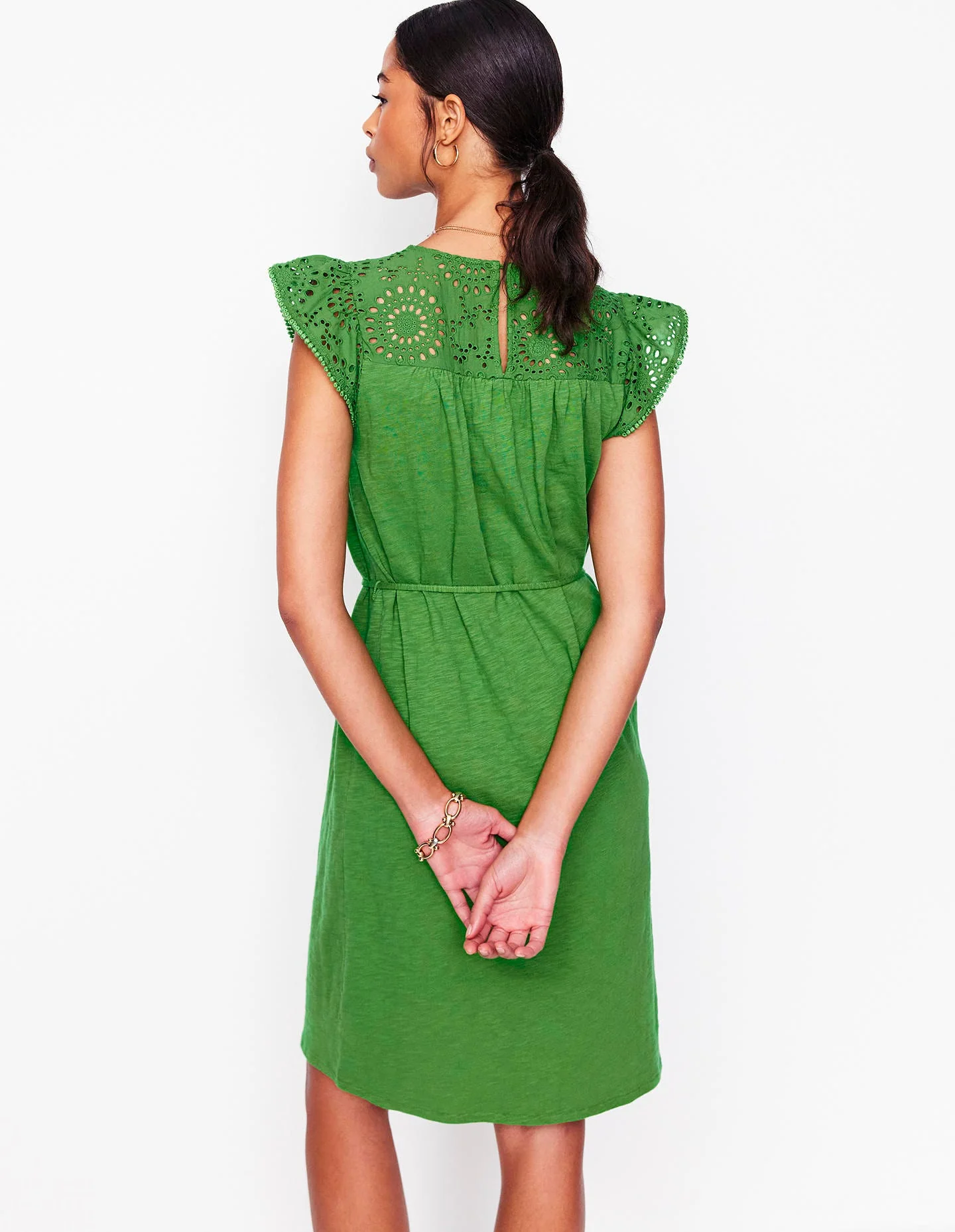 Juliet kurzes Kleid mit Lochstickerei-Paradiesgrün - Image 3