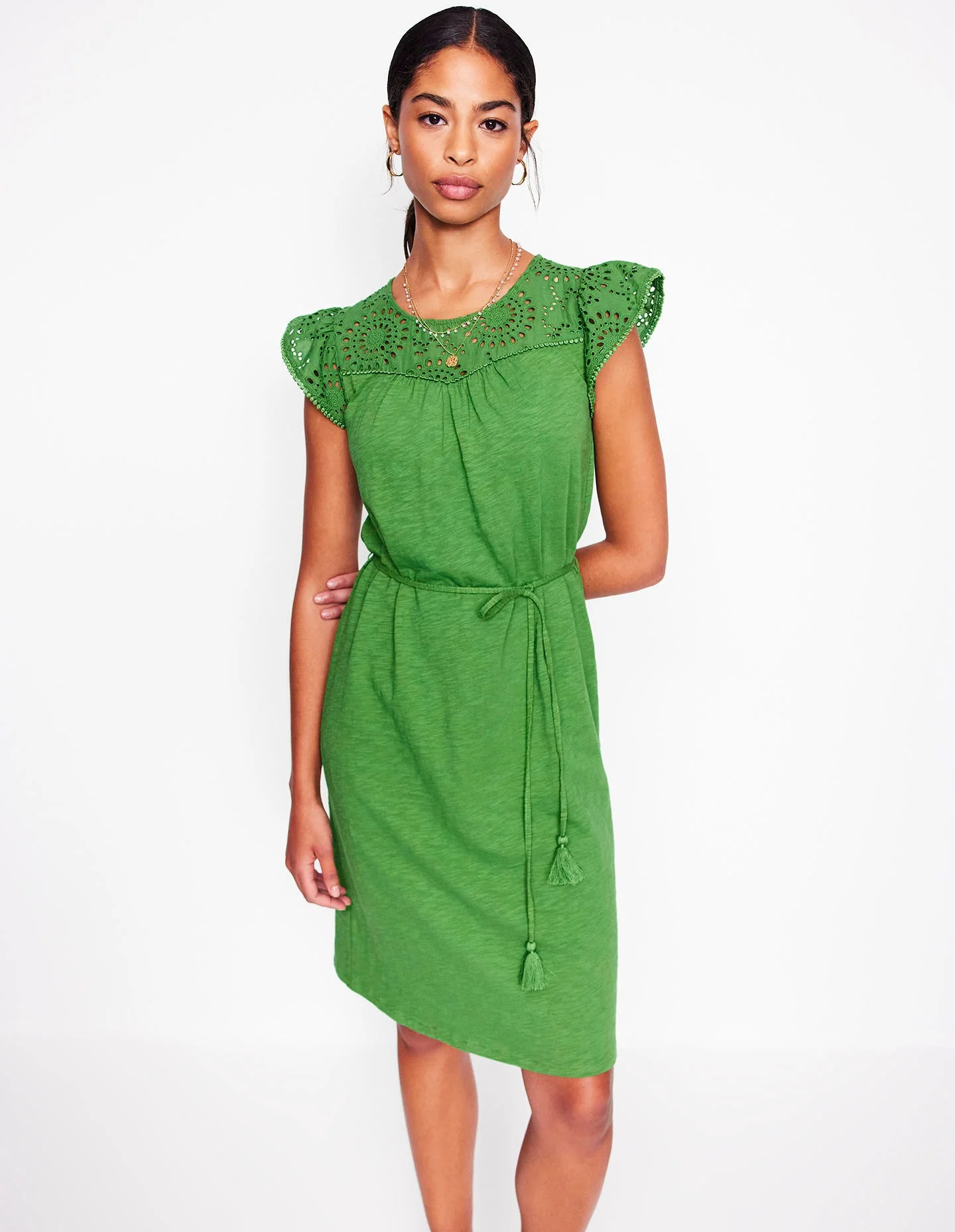 Juliet kurzes Kleid mit Lochstickerei-Paradiesgrün - Image 4