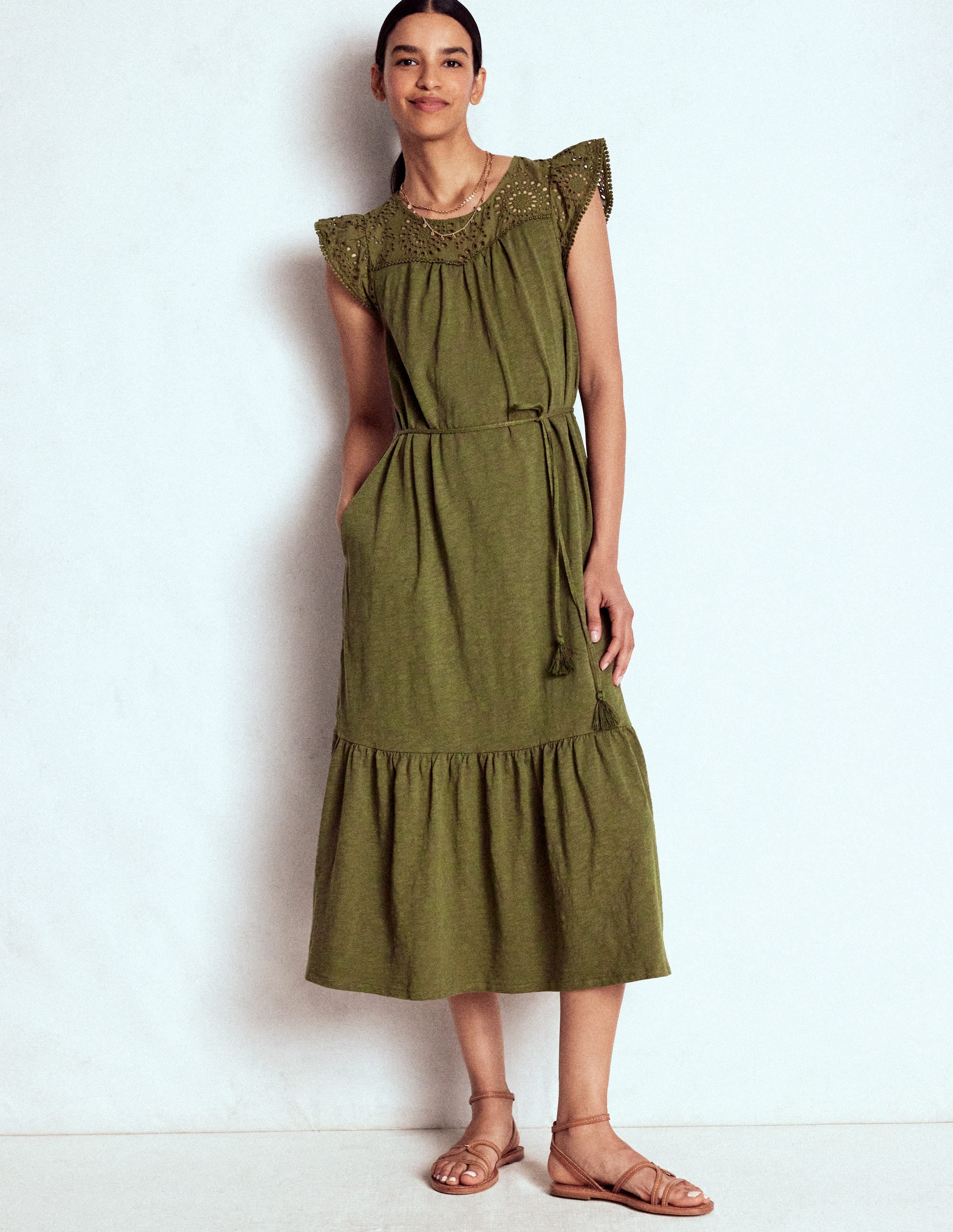 Juliet Midikleid mit Lochstickerei-Waldgrün - Image 5