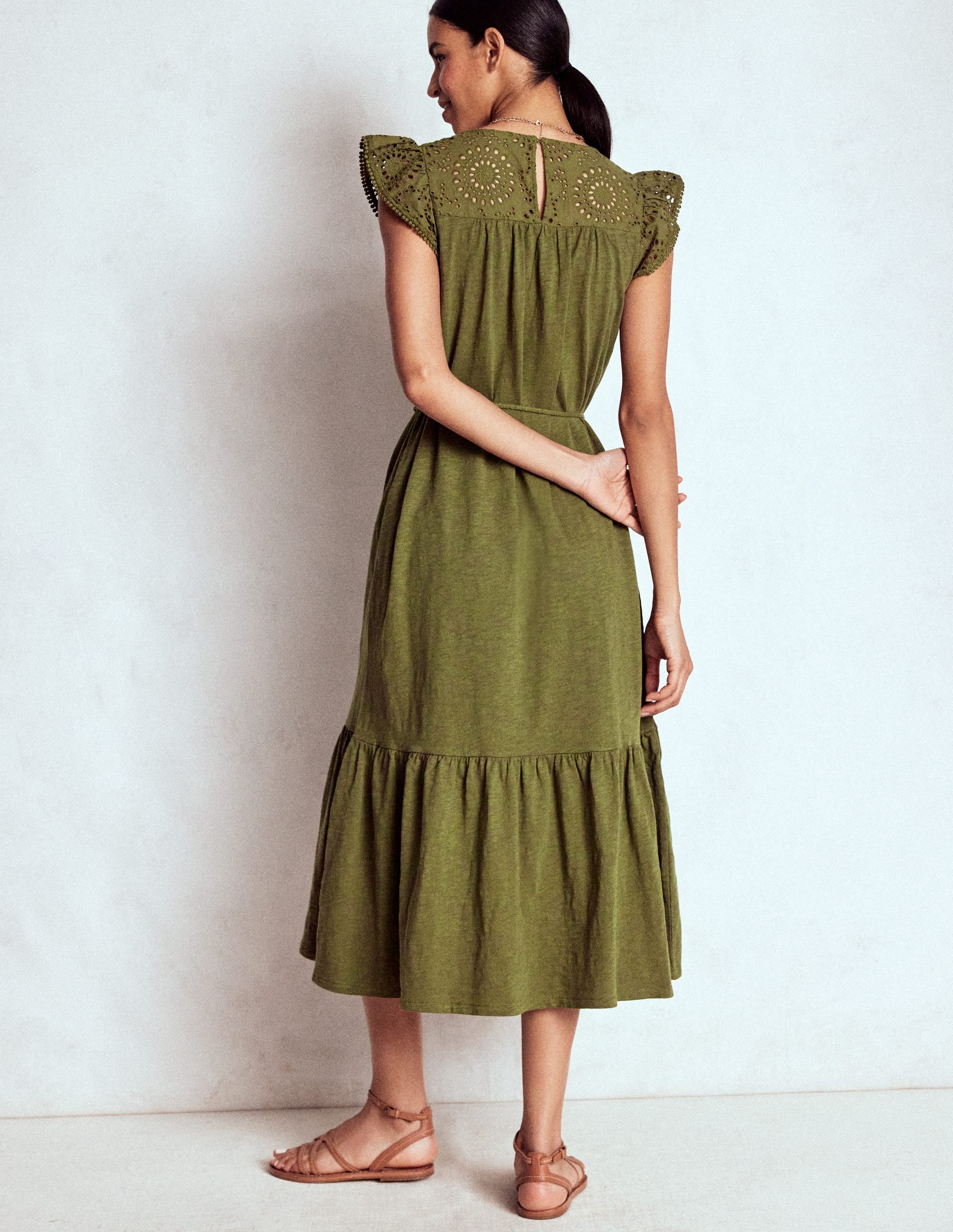Juliet Midikleid mit Lochstickerei-Waldgrün - Image 8