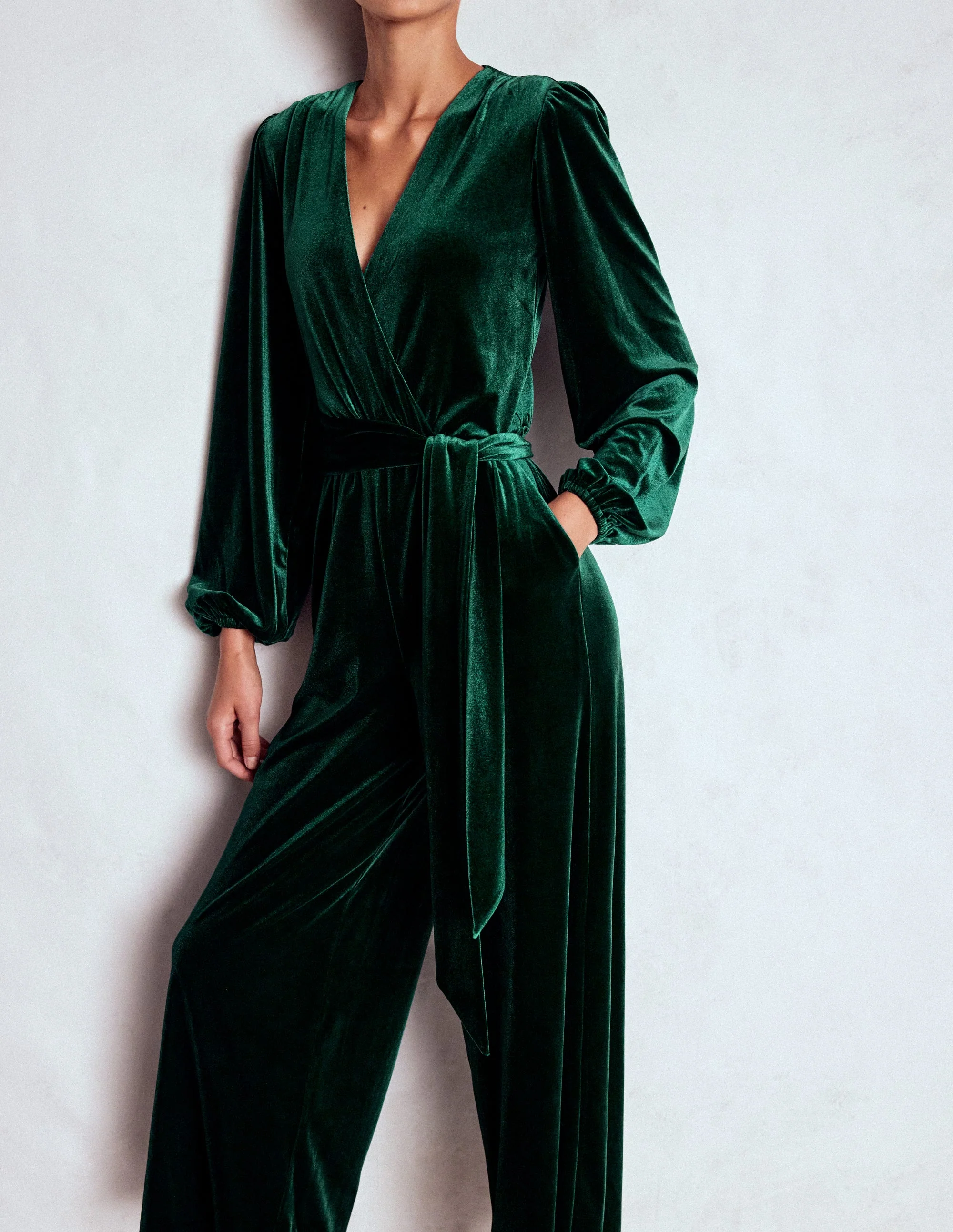Jumpsuit aus Jerseysamt in Wickeloptik-Dunkles Smaragdgrün - Image 2