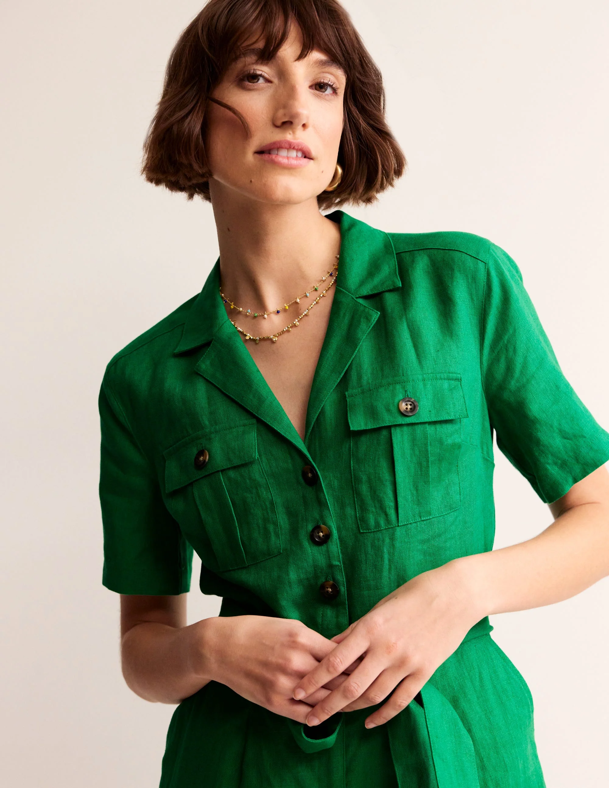 Jumpsuit aus Leinen mit Gürtel-Grünes Tamburin - Image 4