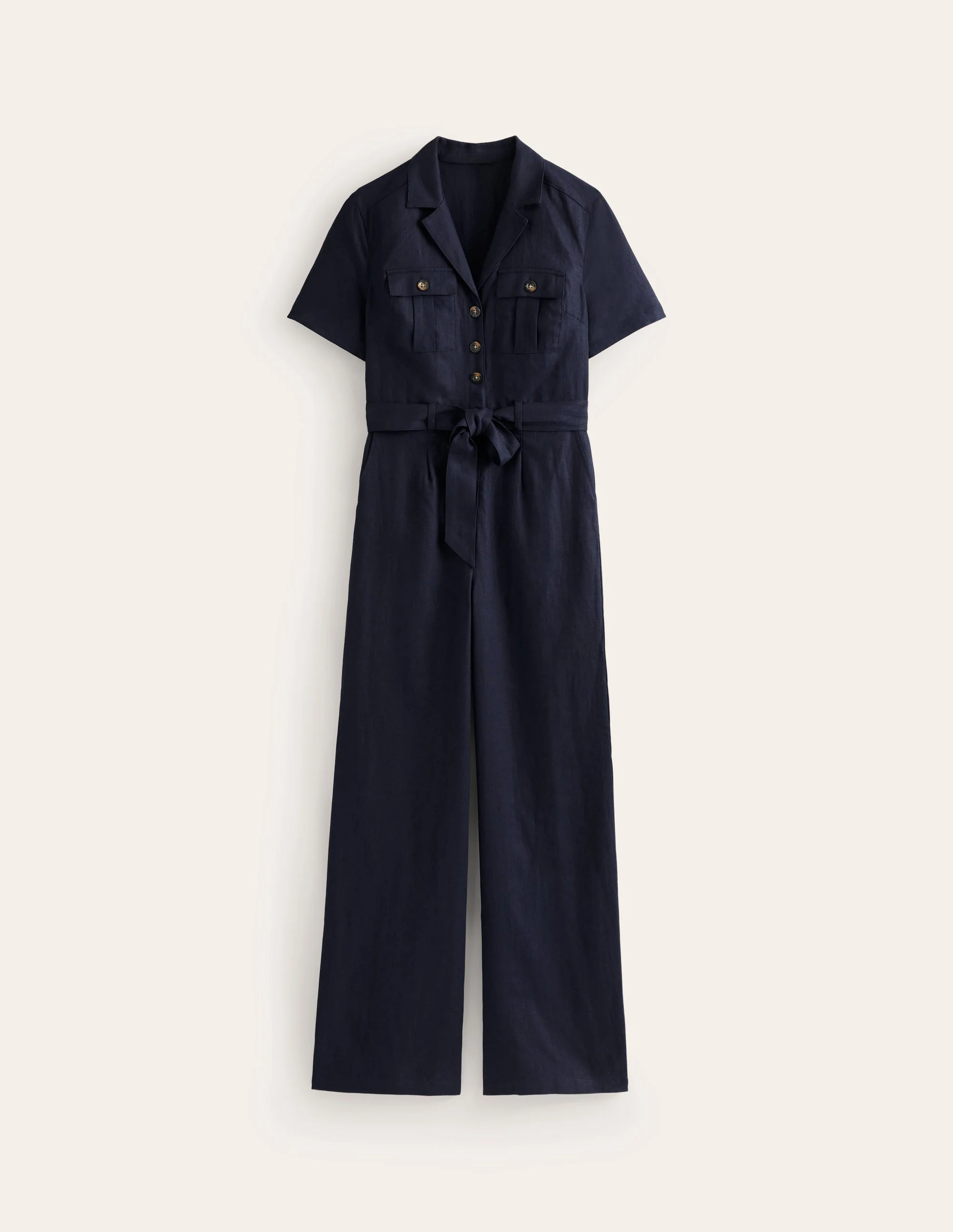 Jumpsuit aus Leinen mit Gürtel-Marineblau - Image 5