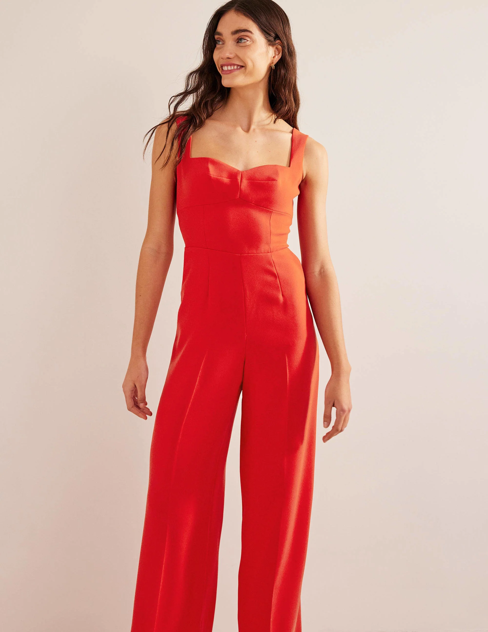 Jumpsuit mit Herzausschnitt und weitem Bein-Zinnoberrot