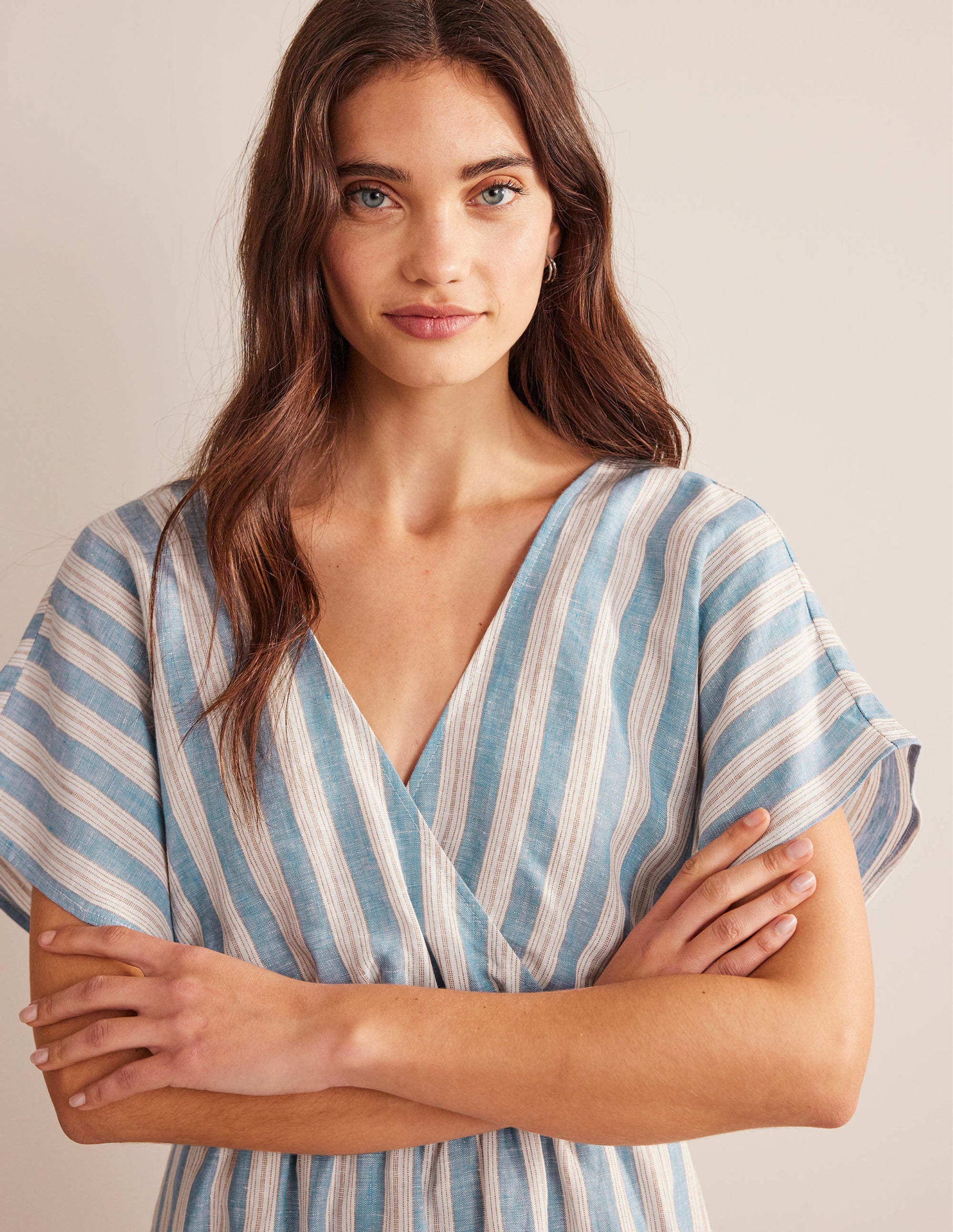 Kaftan-Maxikleid aus Leinen-Porzellanblau, Lurexstreifen - Image 2