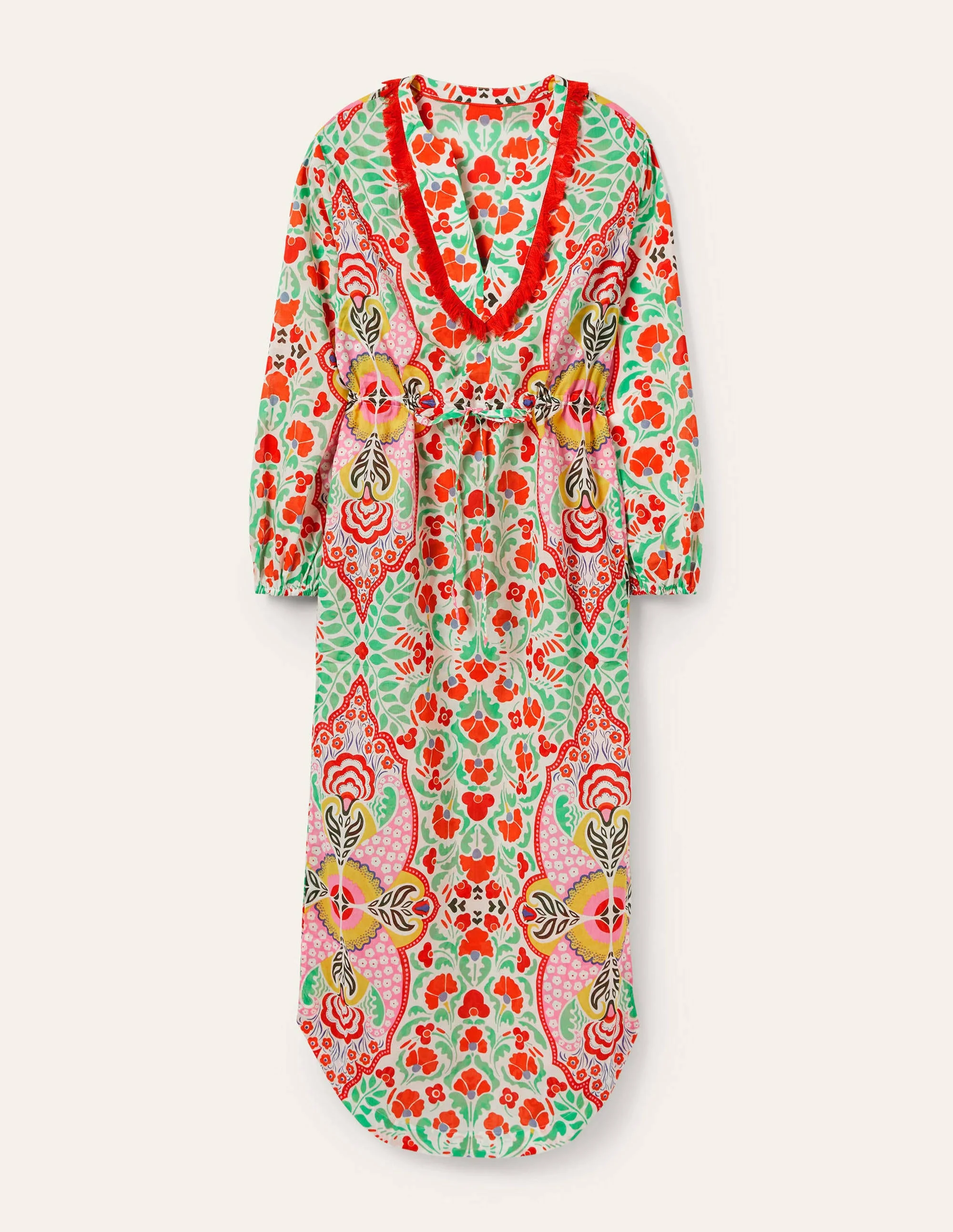 Kaftan-Maxikleid mit Bortendetail-Kräftiges Papayaorange, Zarte Knospen - Image 5
