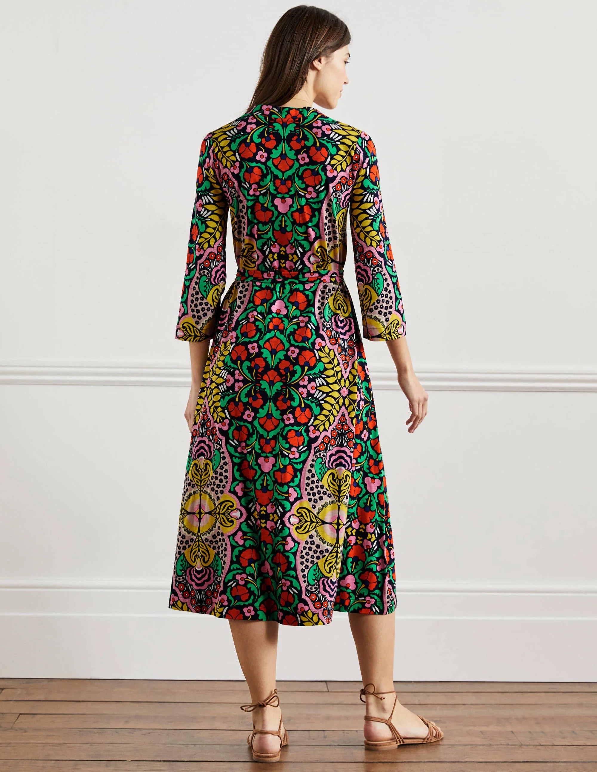 Kaftan-Midikleid aus Jersey-Navy, Blumenmuster - Image 3