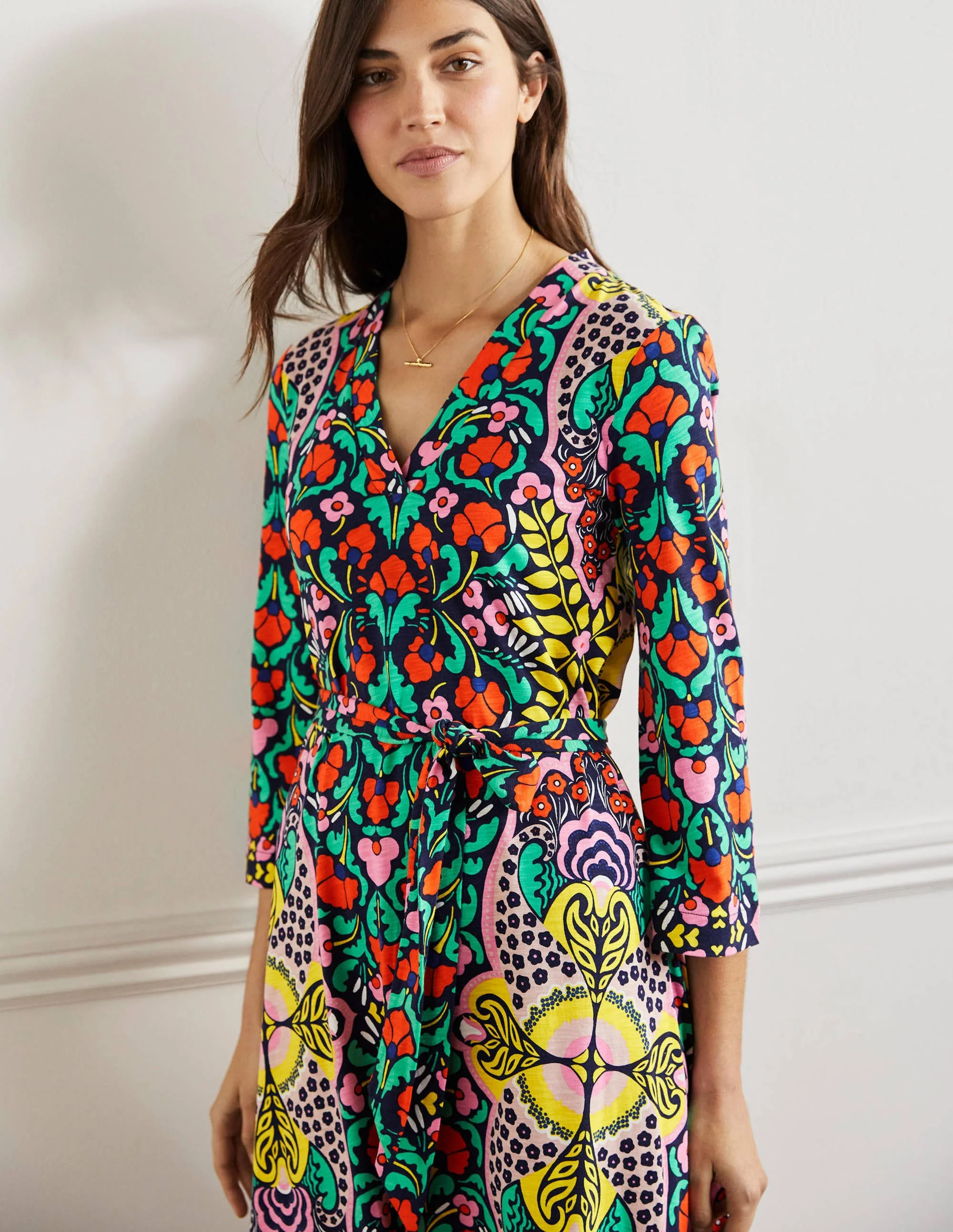 Kaftan-Midikleid aus Jersey-Navy, Blumenmuster - Image 5