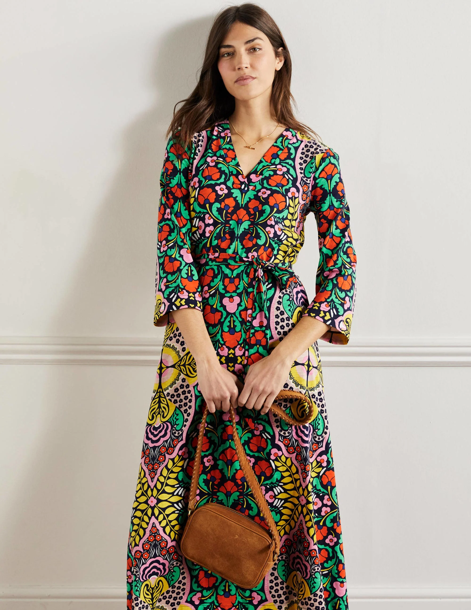 Kaftan-Midikleid aus Jersey-Navy, Blumenmuster - Image 6