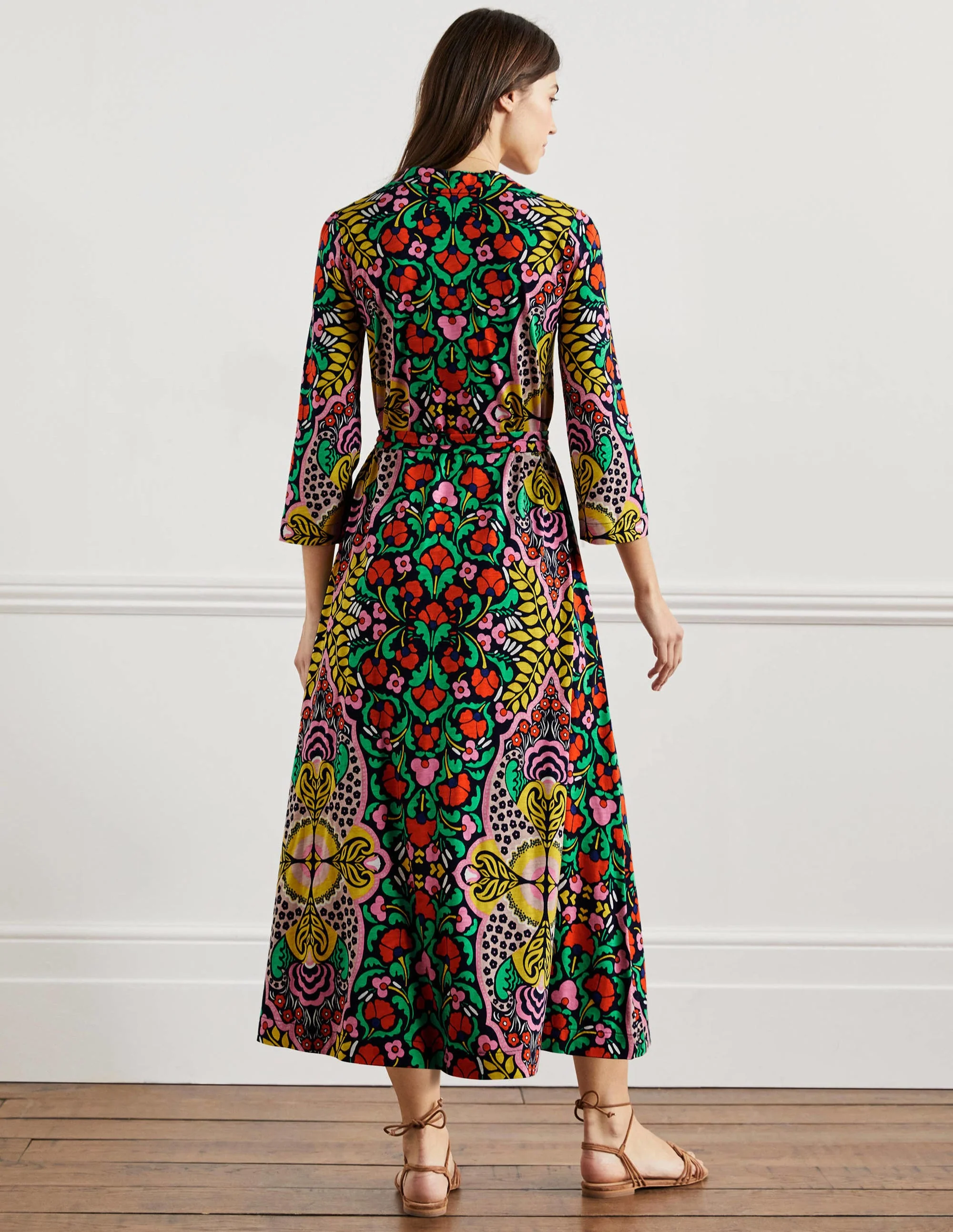 Kaftan-Midikleid aus Jersey-Navy, Blumenmuster - Image 8