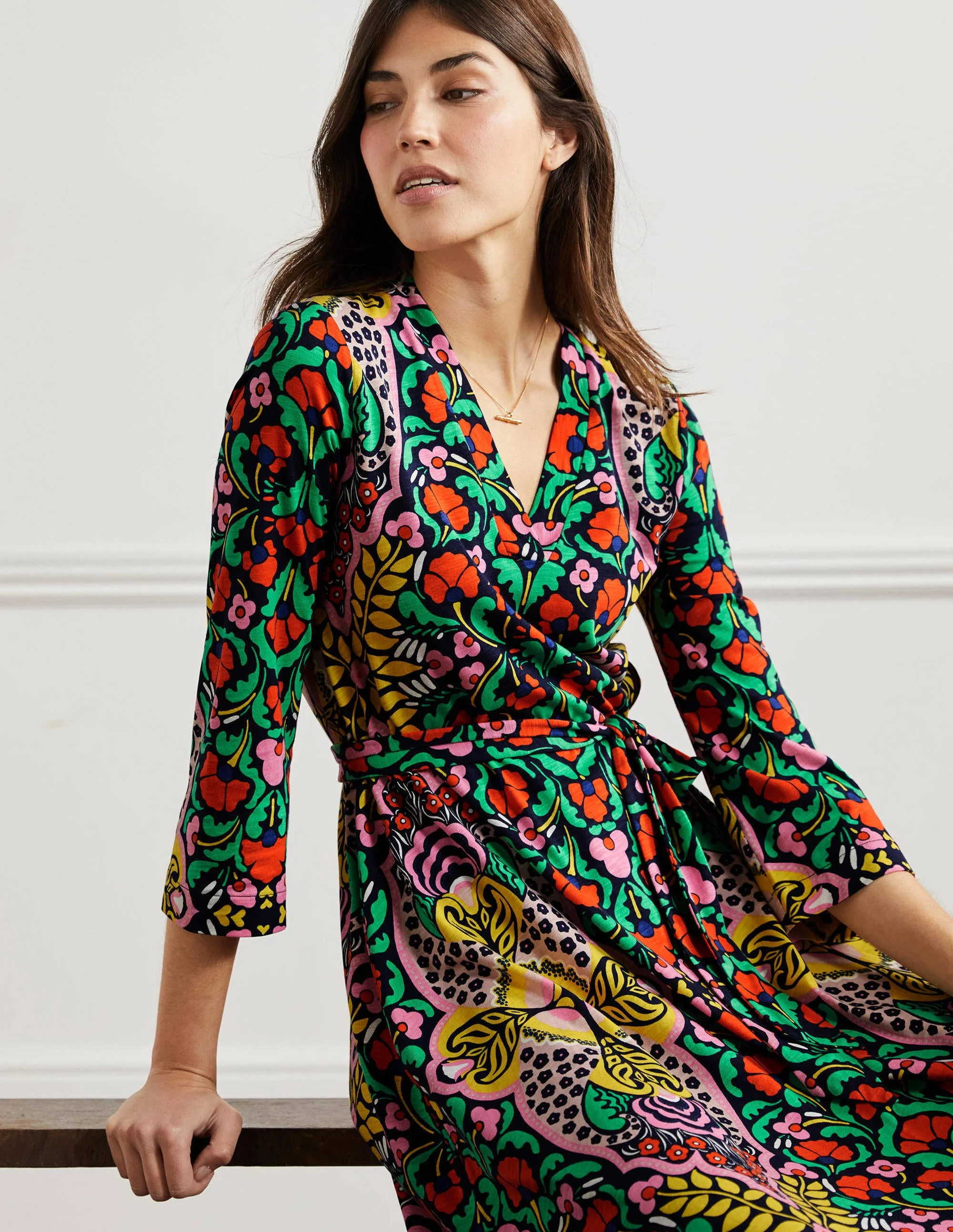 Kaftan-Midikleid aus Jersey-Navy, Blumenmuster - Image 9