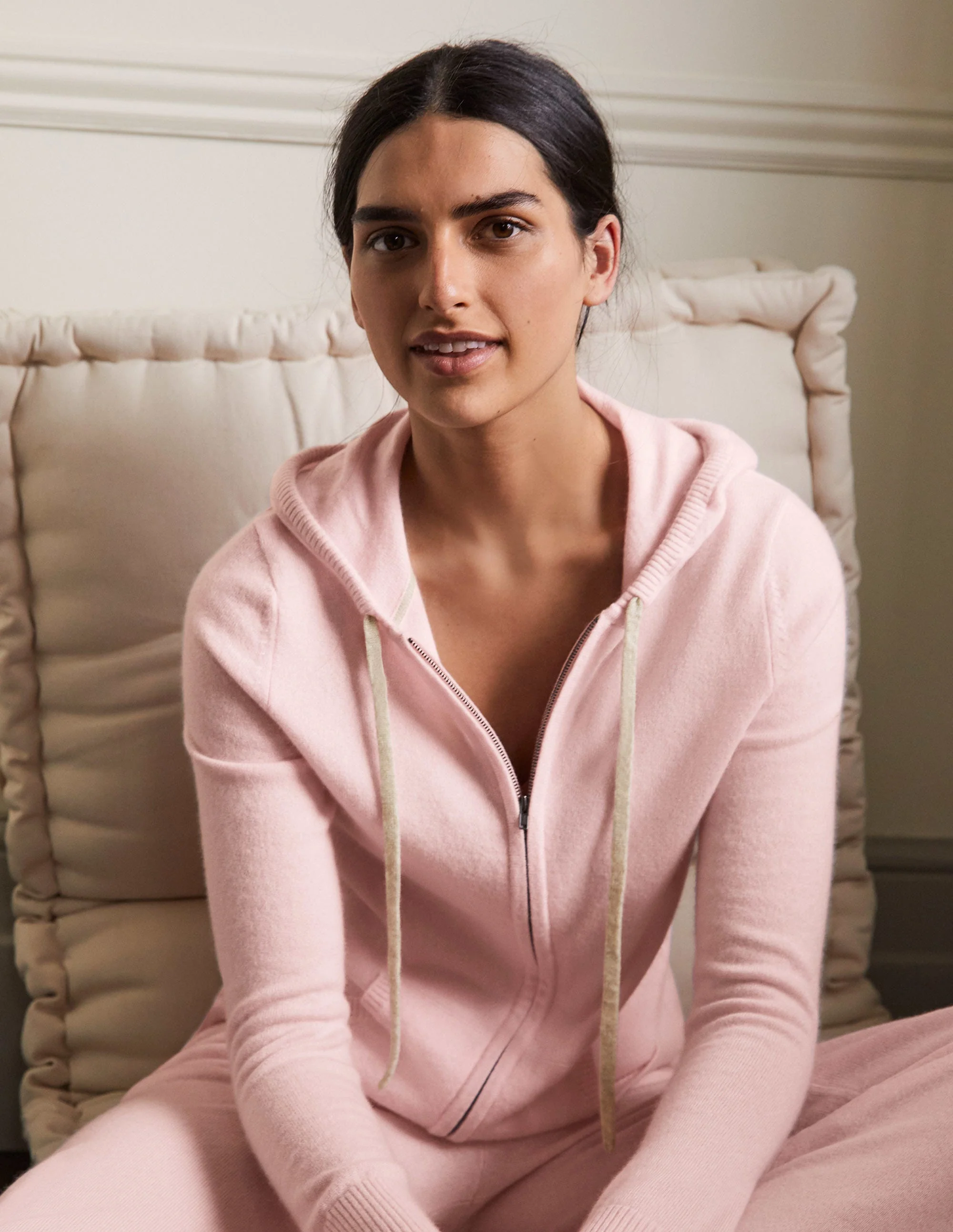 Kaschmir-Hoodie mit Reißverschluss-Morganitrosa, Milchshake - Image 5