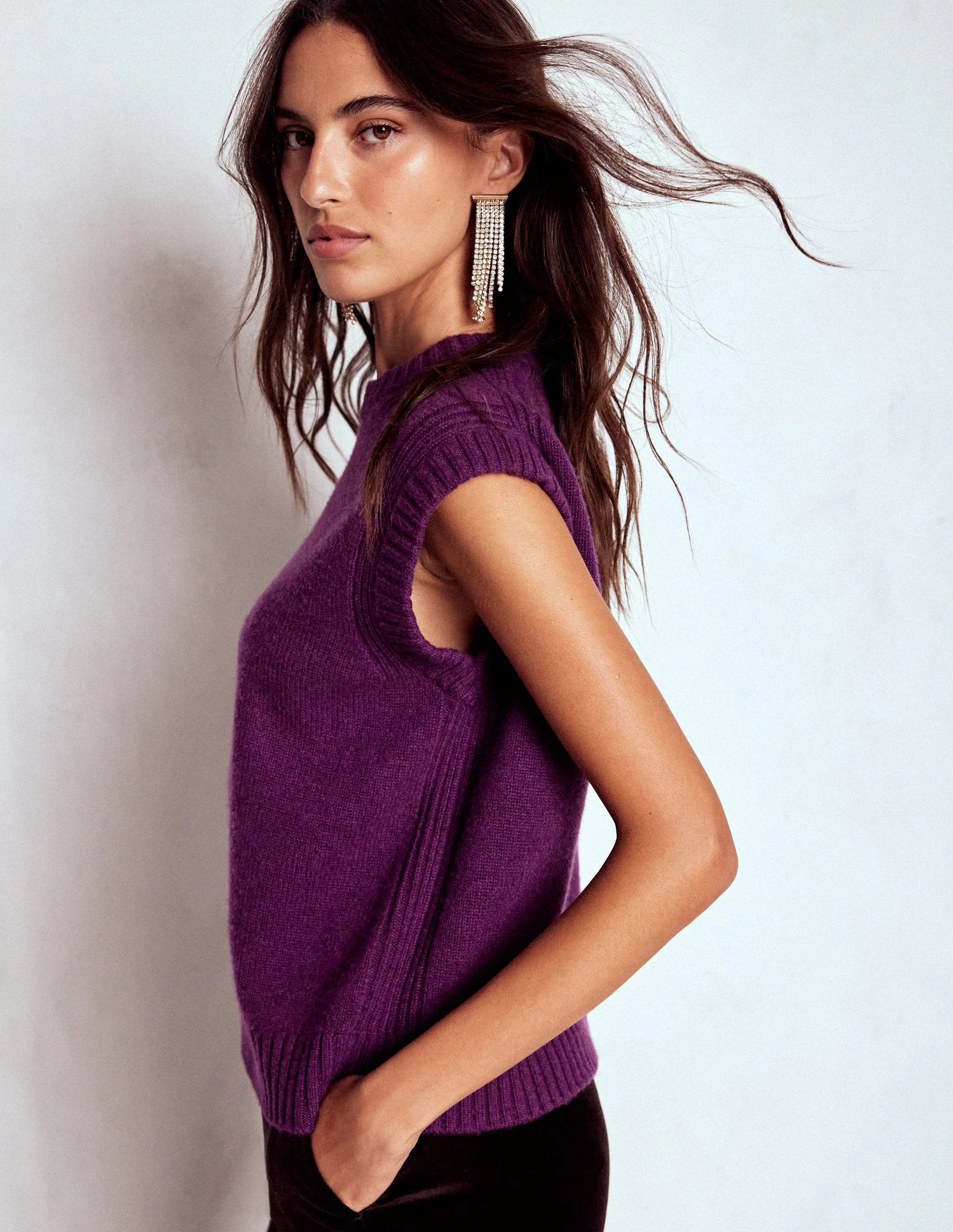 Kaschmir-Pullunder mit gerippten Abschlüssen-Multi Lace