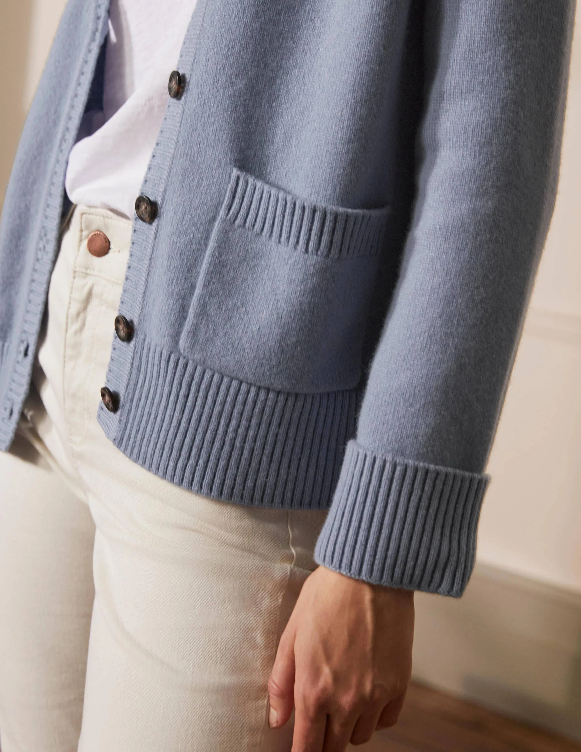 Kaschmircardigan mit Ärmelbündchen-Helles Lapisblau - Image 2