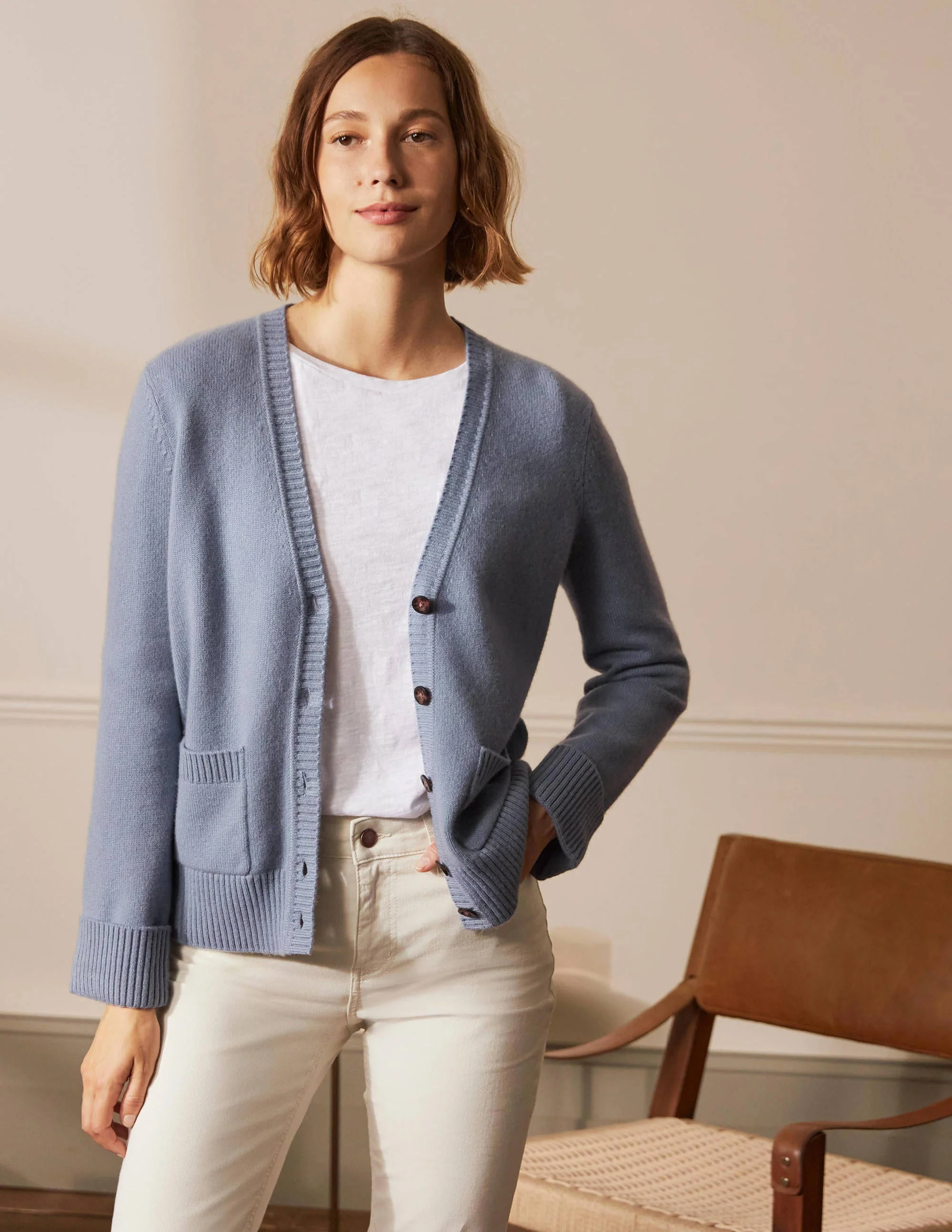 Kaschmircardigan mit Ärmelbündchen-Helles Lapisblau - Image 4