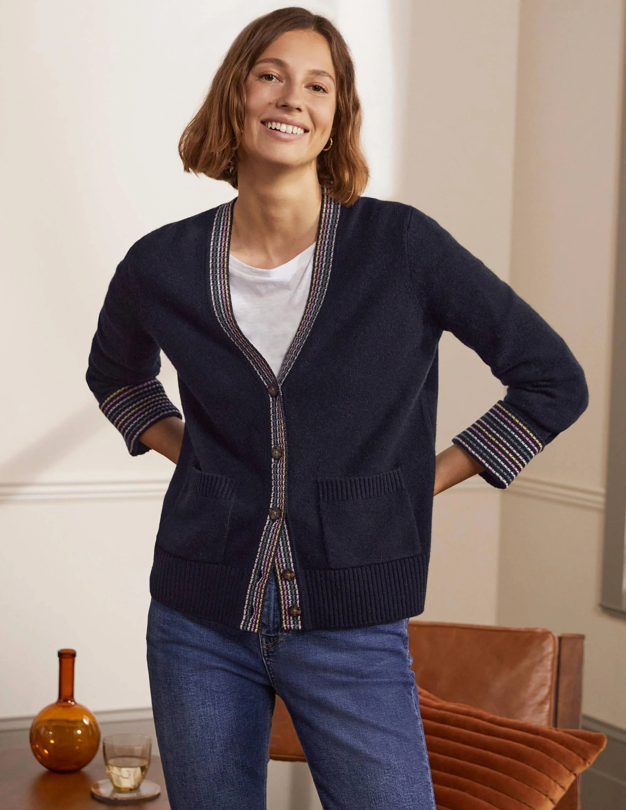 Kaschmircardigan mit Ärmelbündchen-Marineblau - Image 4