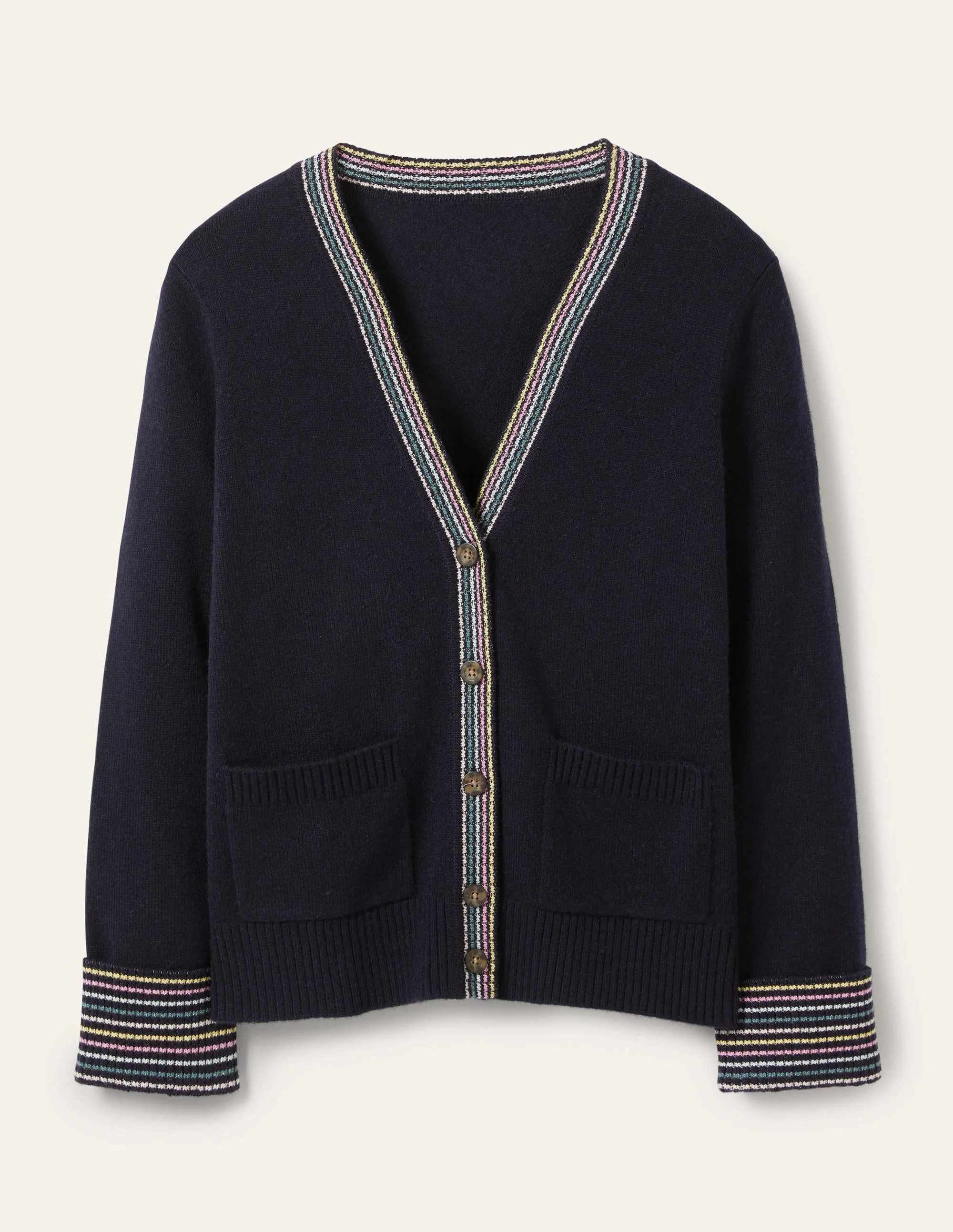 Kaschmircardigan mit Ärmelbündchen-Marineblau - Image 5