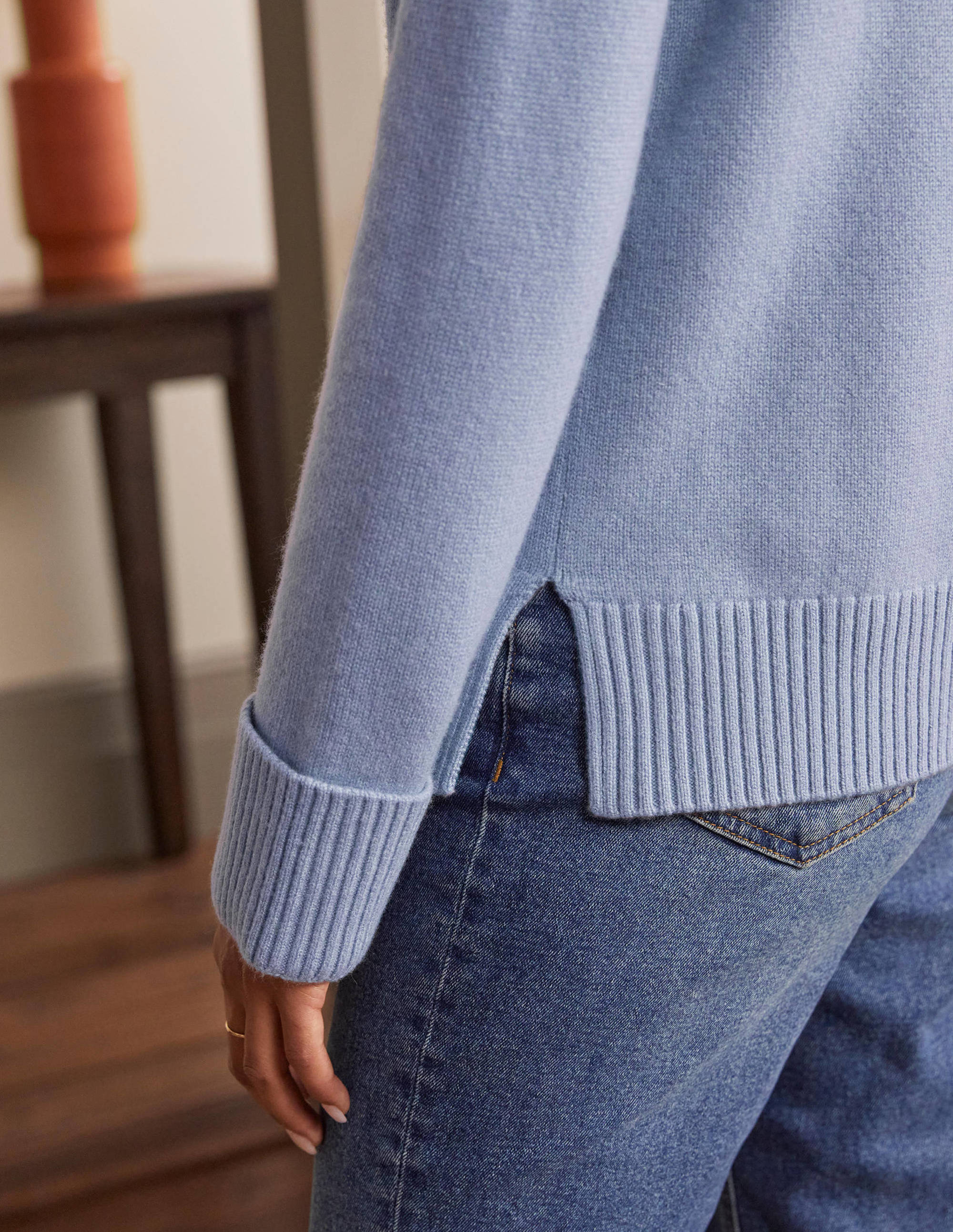 Kaschmirpullover mit Ärmelbündchen-Helles Lapisblau - Image 2