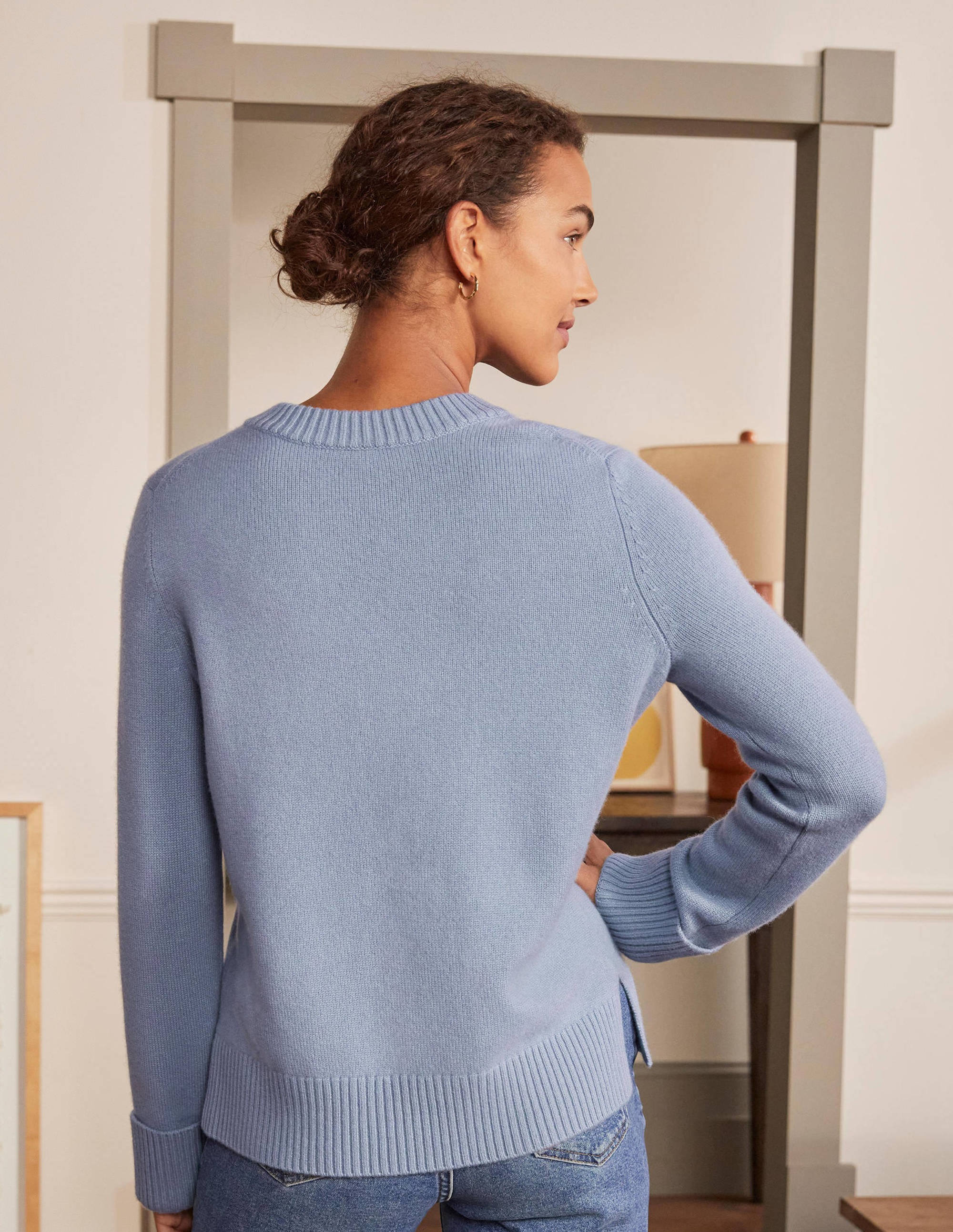 Kaschmirpullover mit Ärmelbündchen-Helles Lapisblau - Image 3