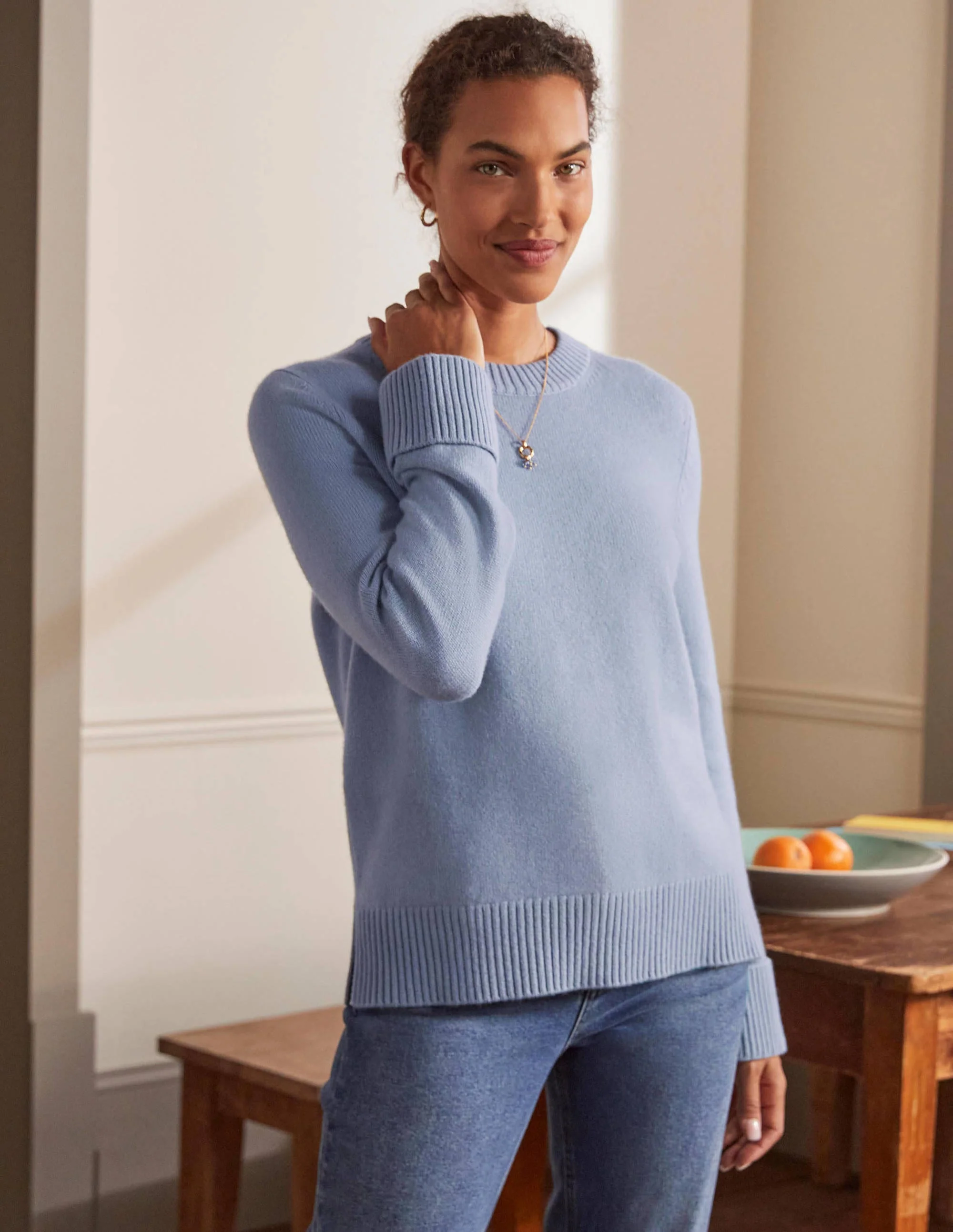 Kaschmirpullover mit Ärmelbündchen-Helles Lapisblau - Image 4