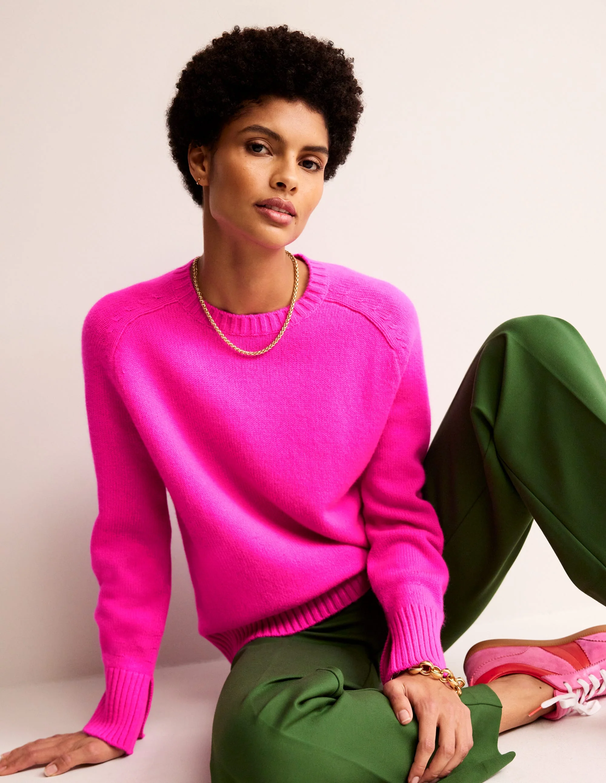 Kaschmirpullover mit geschlitzter Manschette-Knalliges Stiefmütterchen Rosa - Image 2