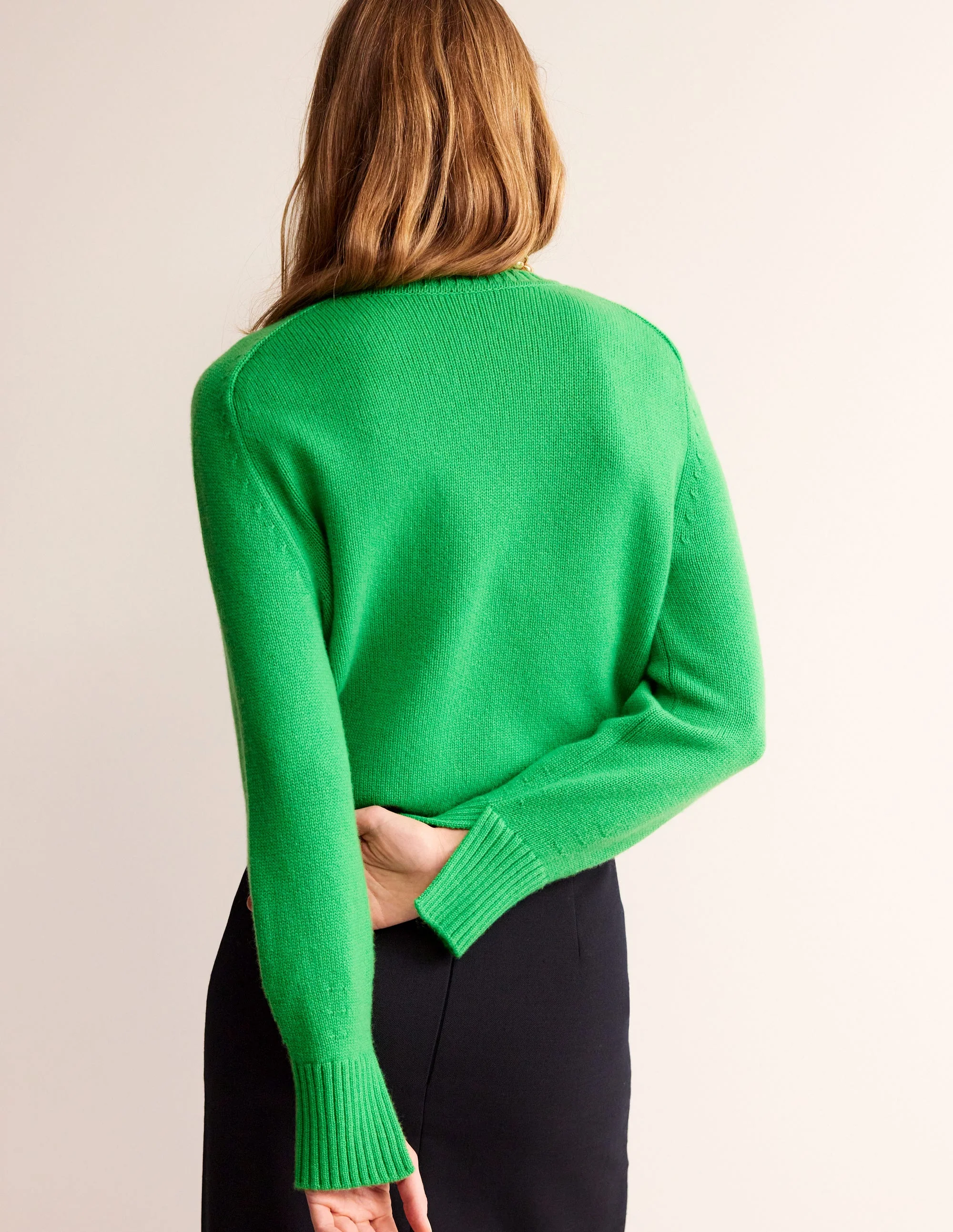 Kaschmirpullover mit geschlitzter Manschette-Strahlendes Grün - Image 3