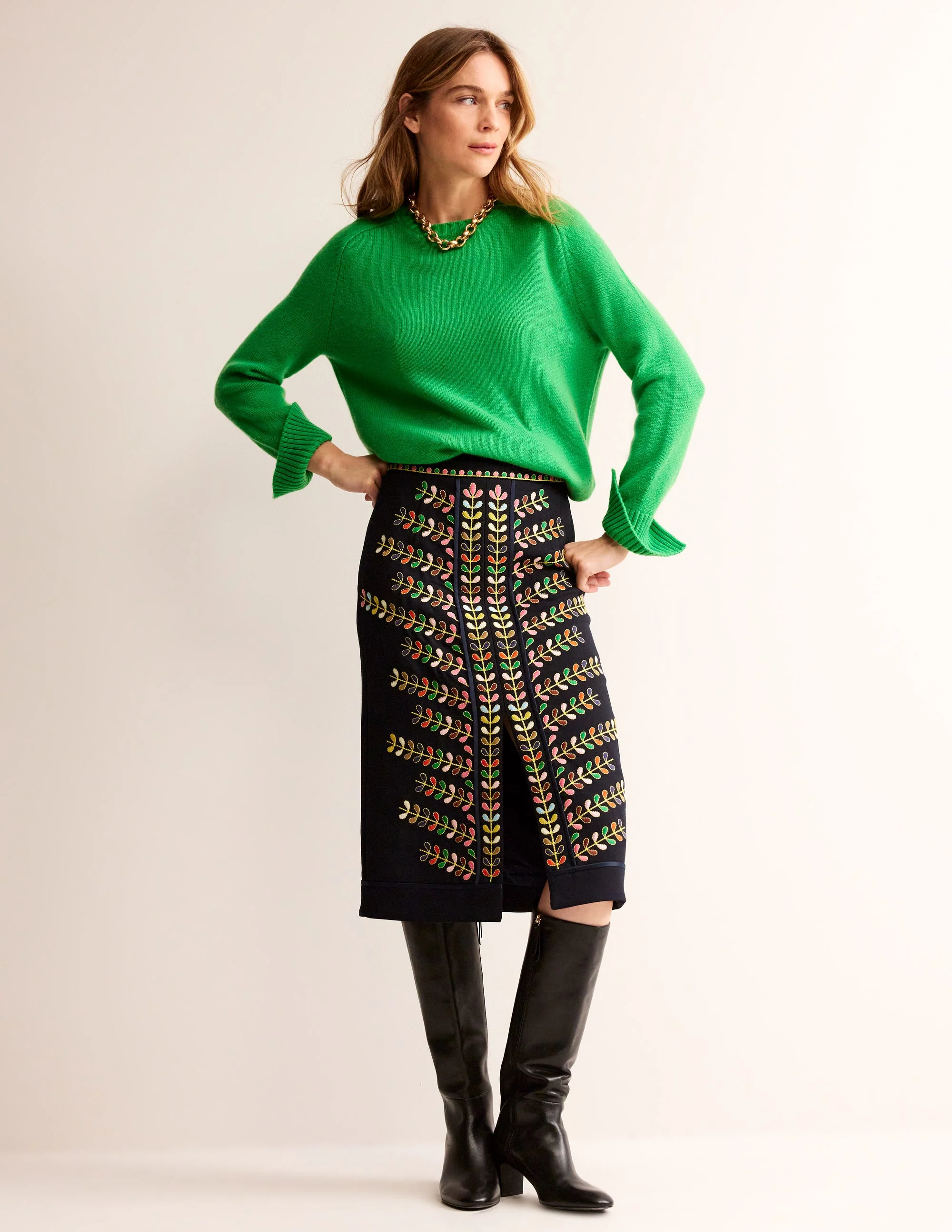 Kaschmirpullover mit geschlitzter Manschette-Strahlendes Grün - Image 4