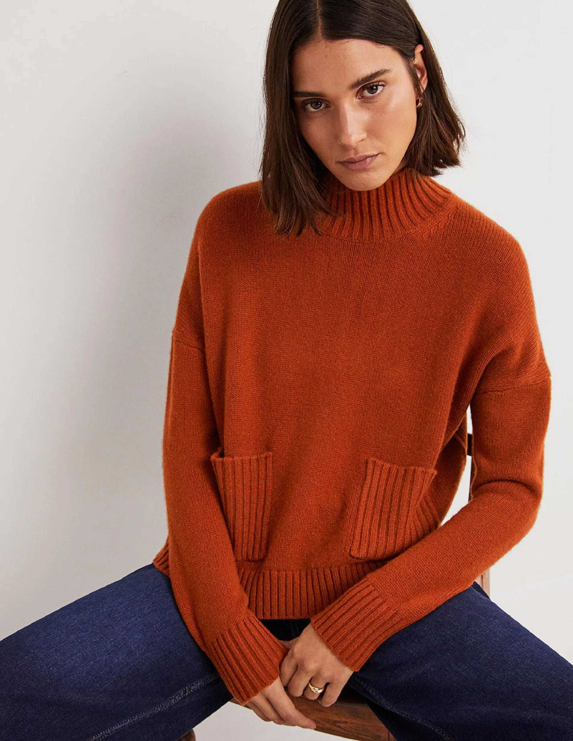 Kaschmirpullover mit hohem Kragen-Kupferrot - Image 4