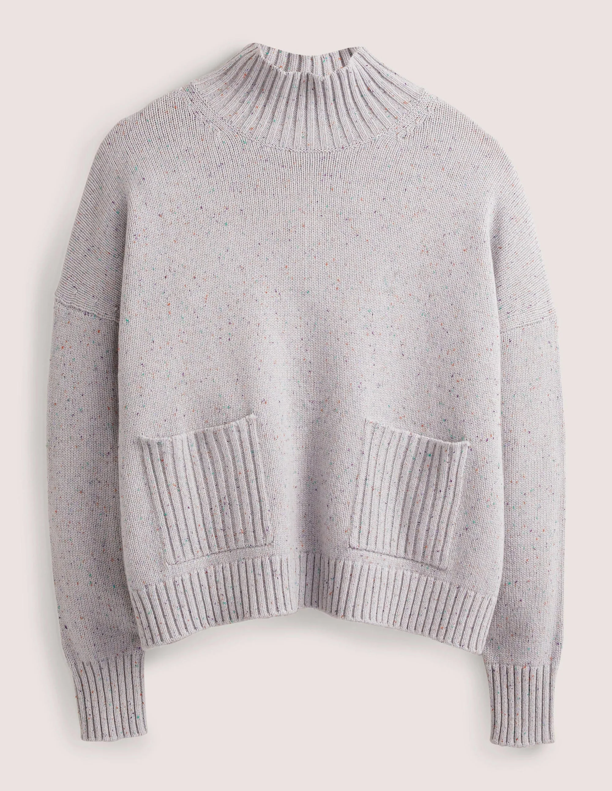 Kaschmirpullover mit hohem Kragen-Naturweiß, Bunte Farbsprenkel - Image 5