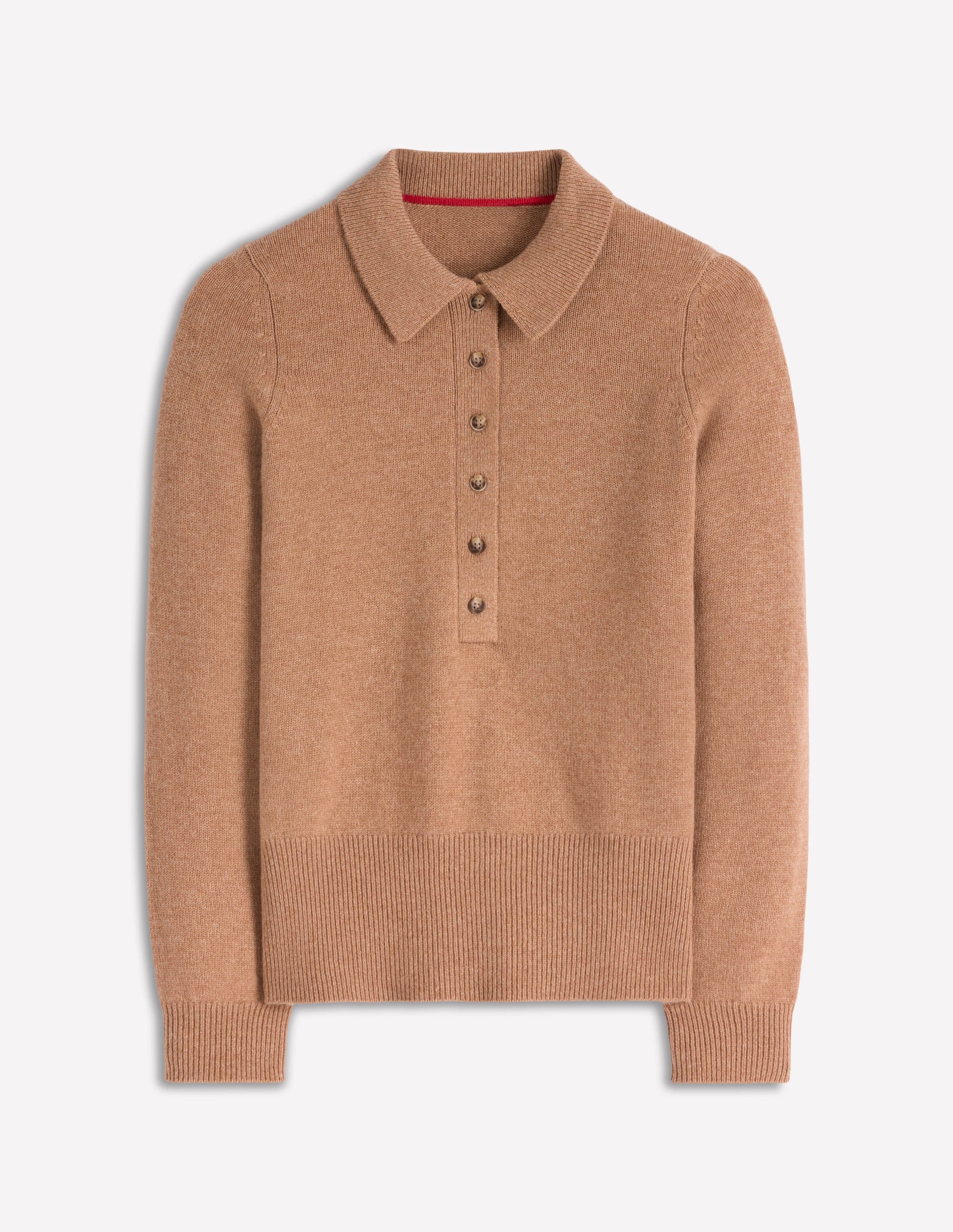 Kaschmirpullover mit Kragen-Camel Meliert - Image 5